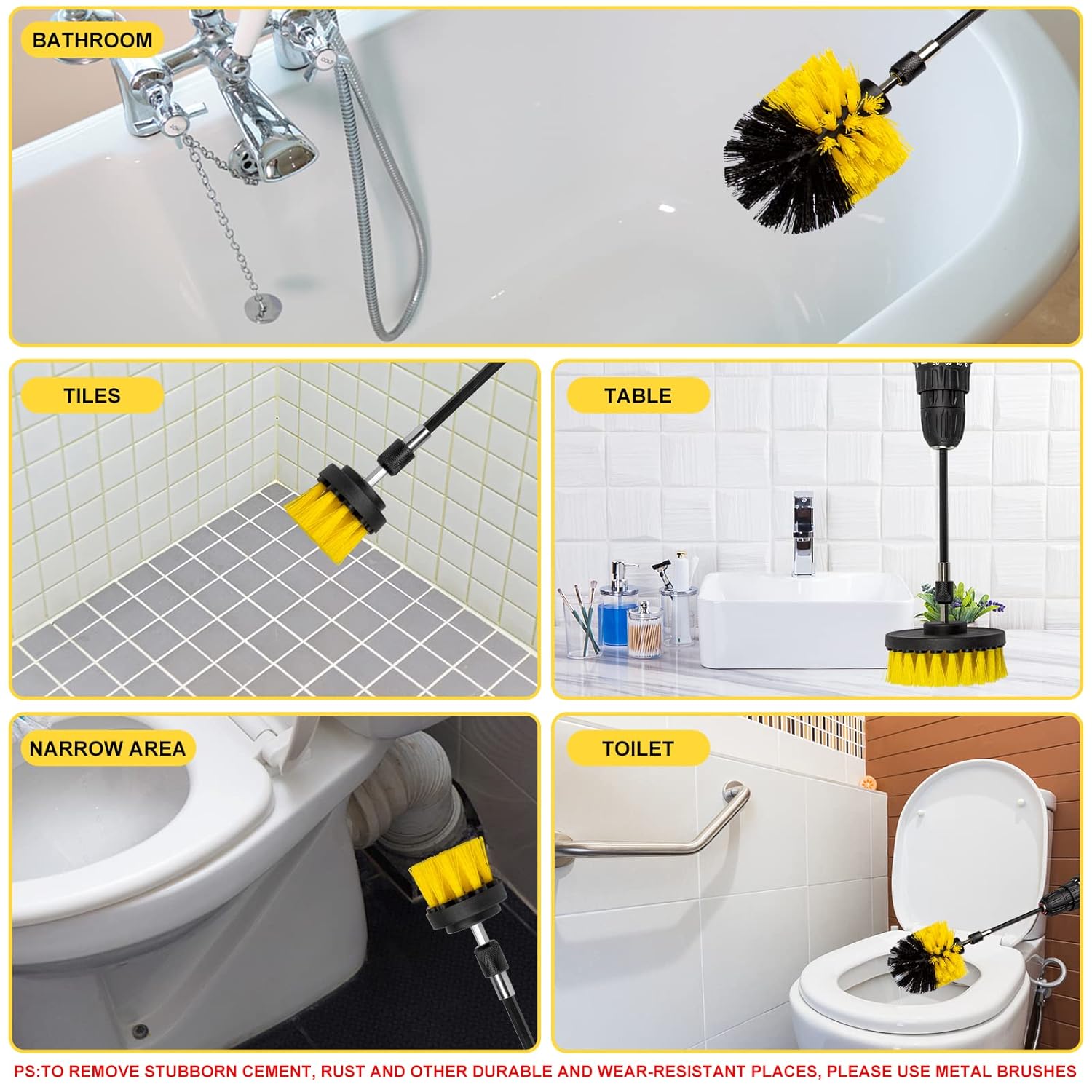 3-Piece Drill Brush Attachment Set White for Batrooms and Kitchens
