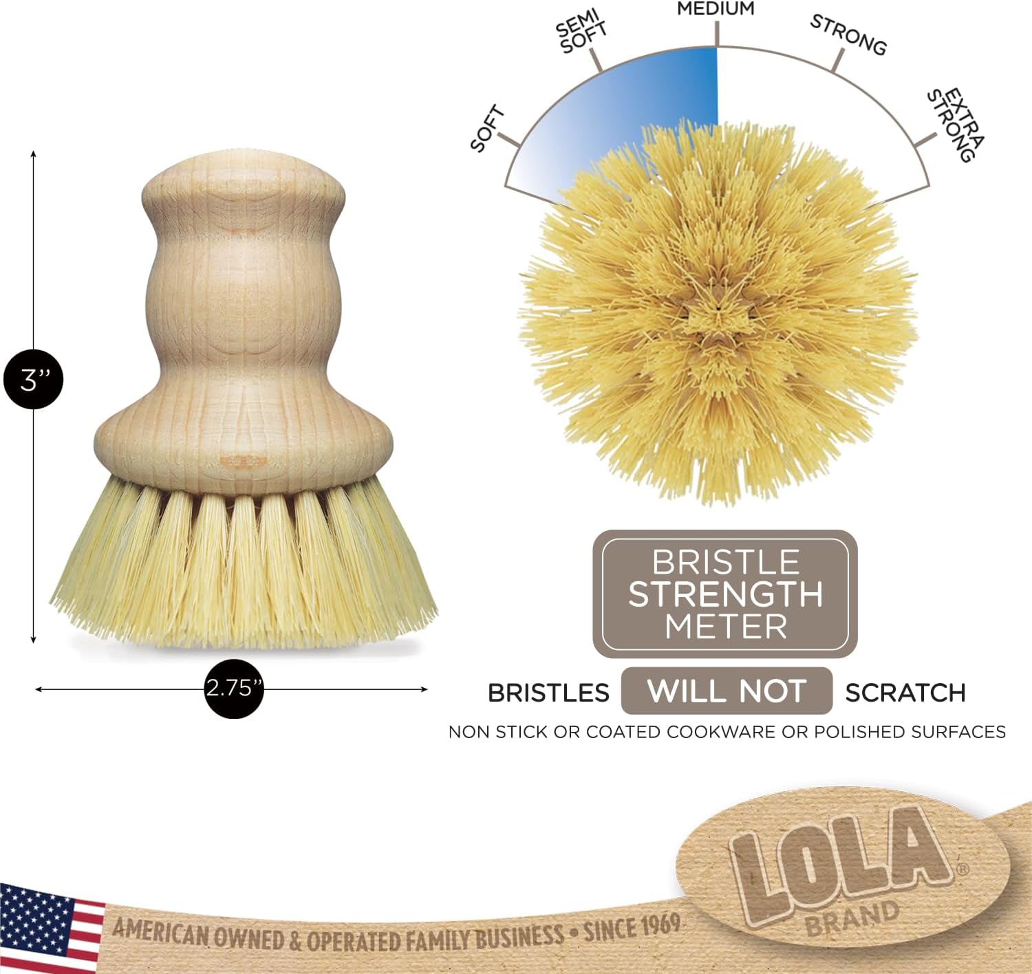 Lola Tampico Original Vegetable Palm Brush Eco-Friendly Comfortable