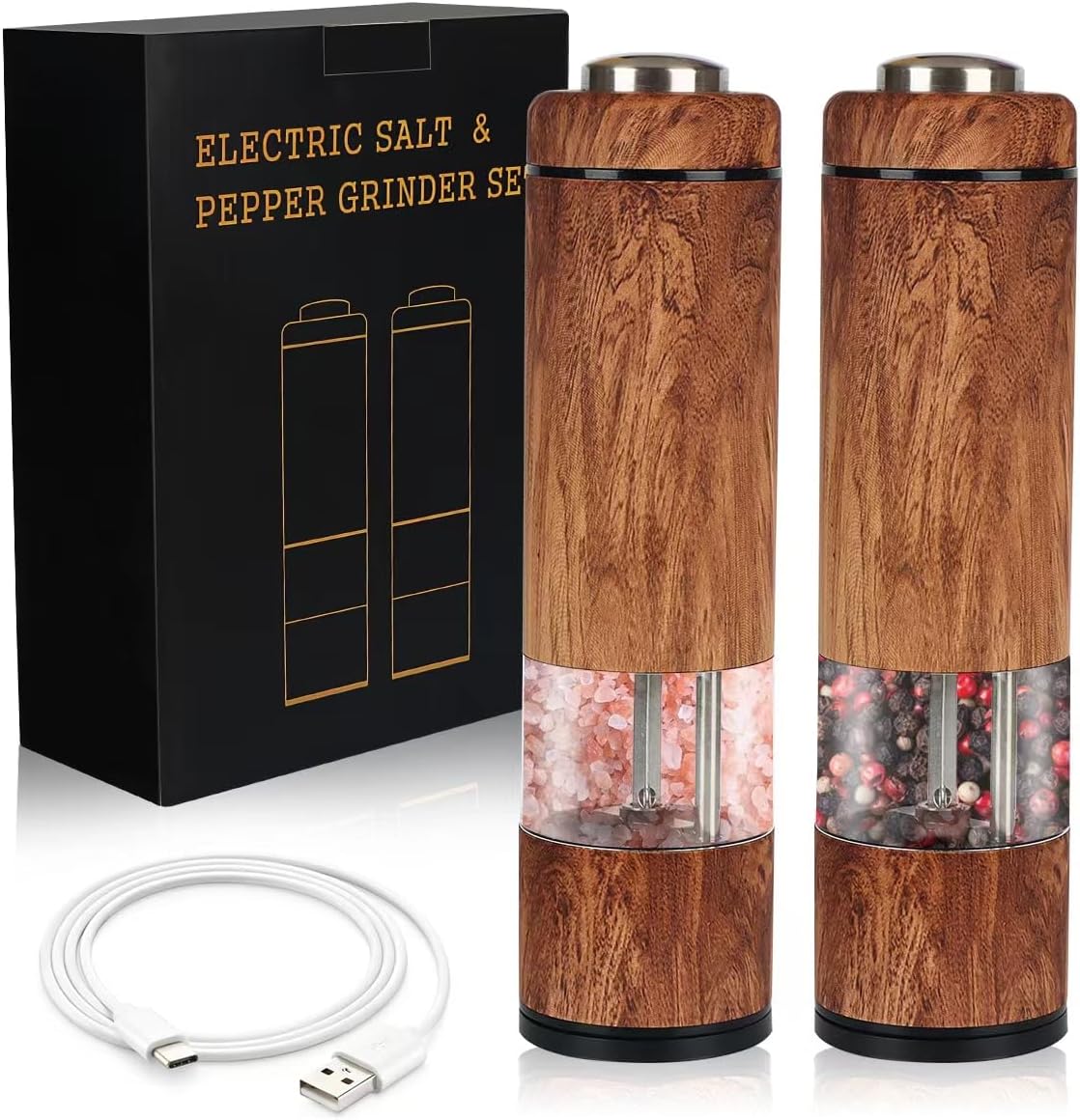 Spacefrog Rechargeable Salt Pepper Grinder Set One-Handed Adjustable LED-Lit Premium Design