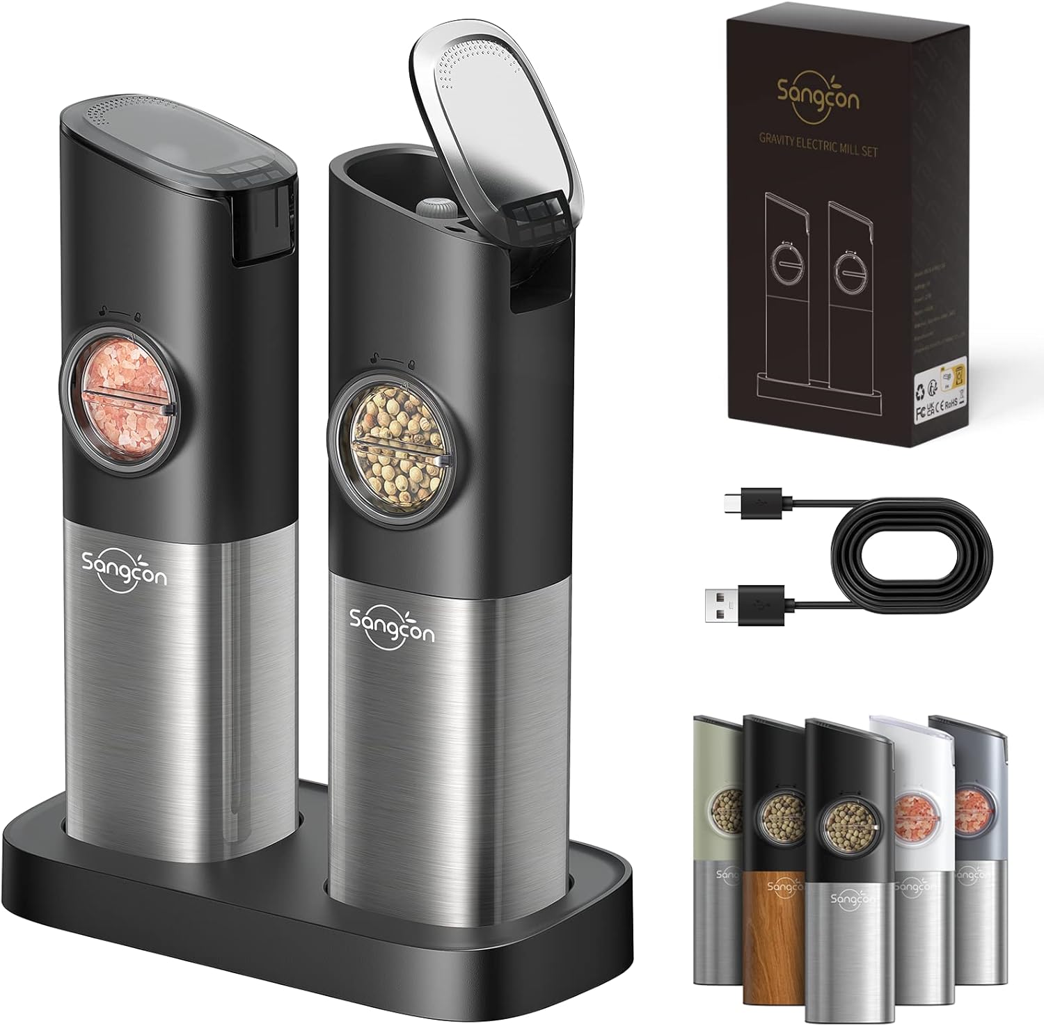 Gravity Electric Salt and Pepper grinder Set with USB Rechargeable Function