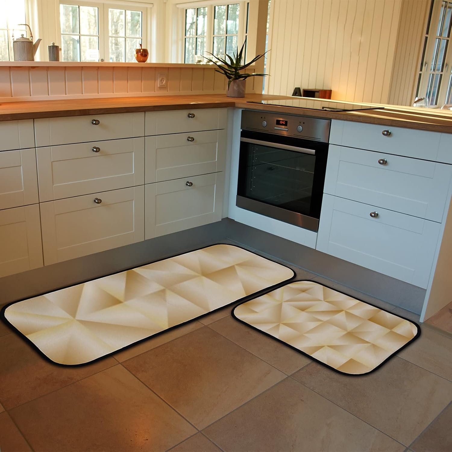 Sleek Geometric Anti Fatigue Mat Set for Kitchen
