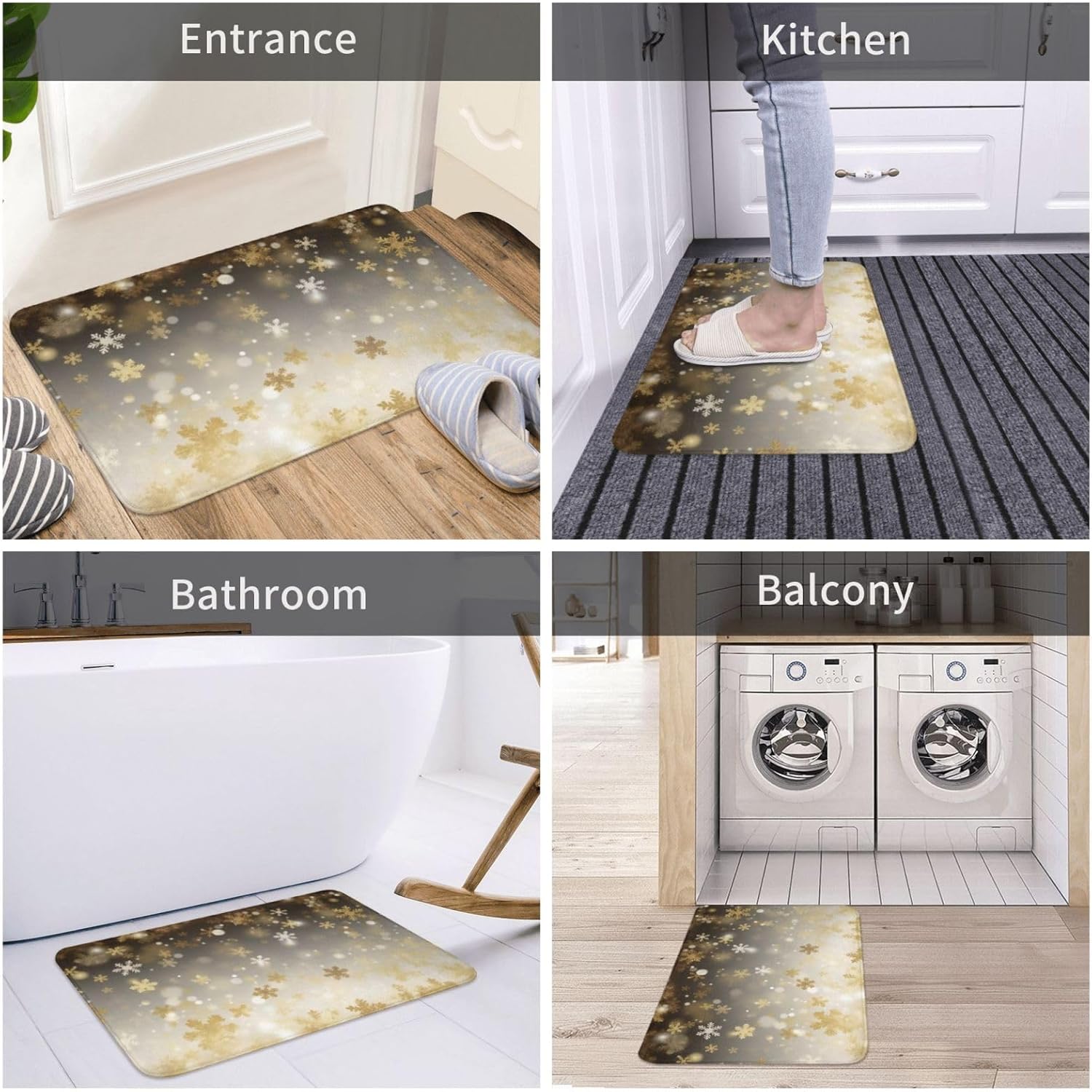 Gold Silk Christmas Print Flannel Anti-Slip Mat 16x24-inch