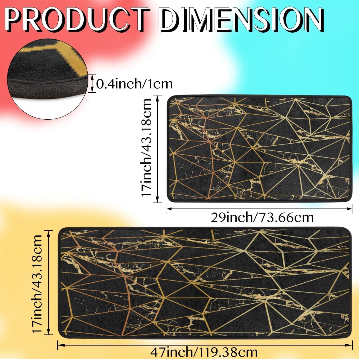 Marble Gird Pattern Kitchen Rugs Set of 2 - 17x29 17x47 inch
