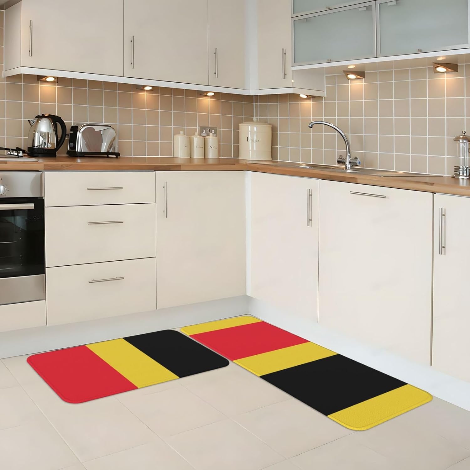 Comfortable Durable Kitchen Mat with Belgian Flag Print - Waterproof Non-Slip