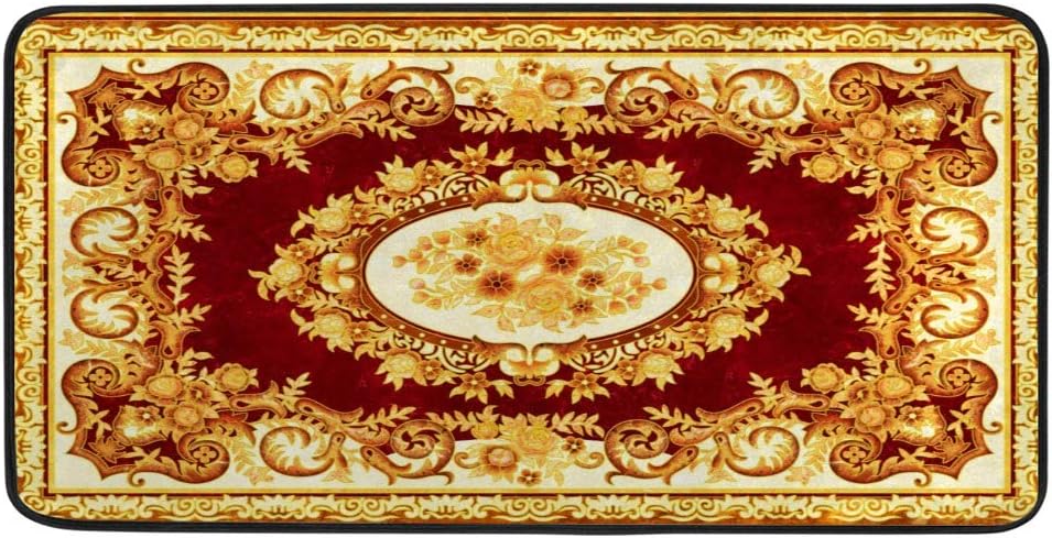 Rashu Red Marble Kitchen Rug Durable Anti-Fatigue Mat for Cooking Linen