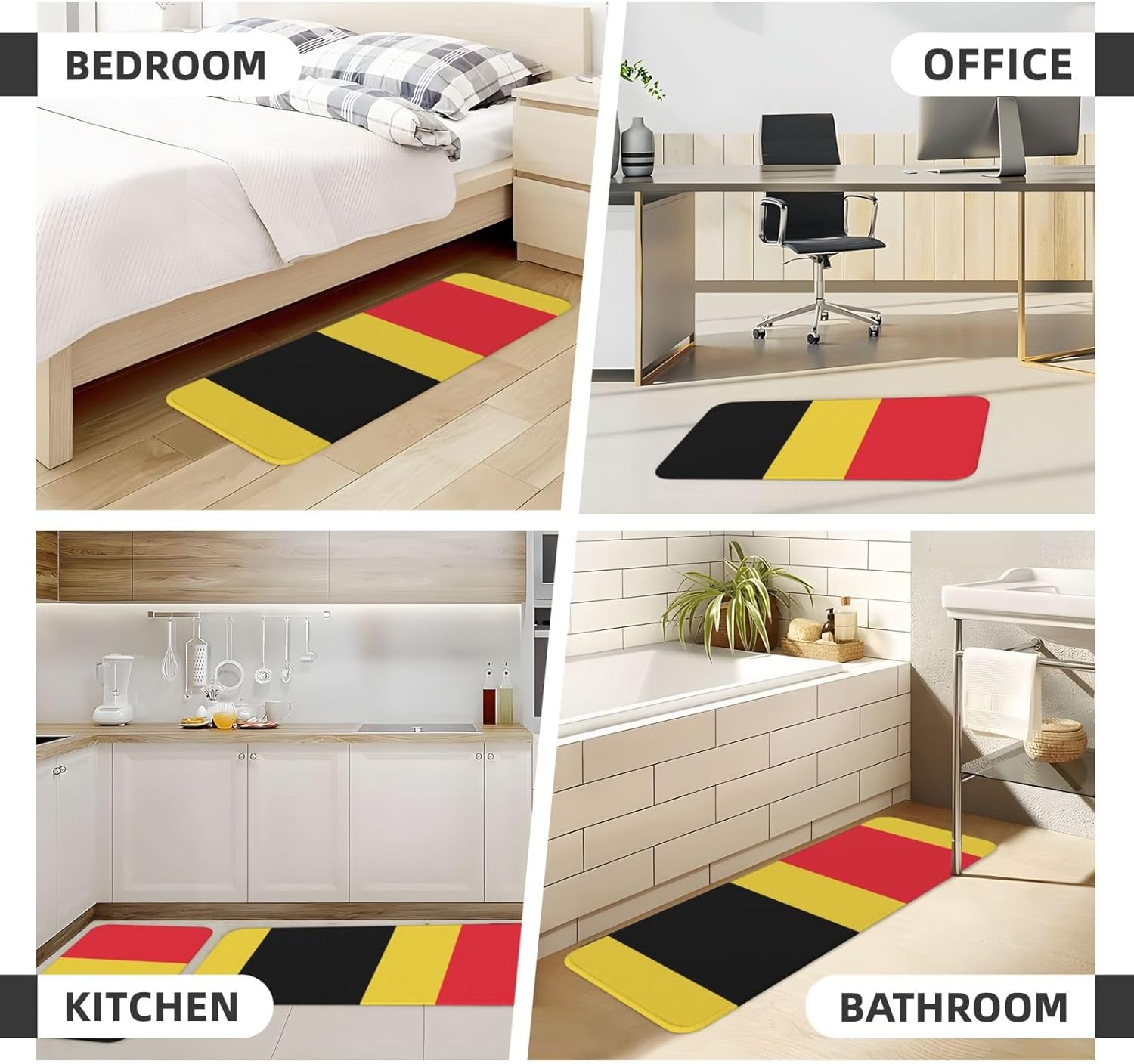 Comfortable Durable Kitchen Mat with Belgian Flag Print - Waterproof Non-Slip