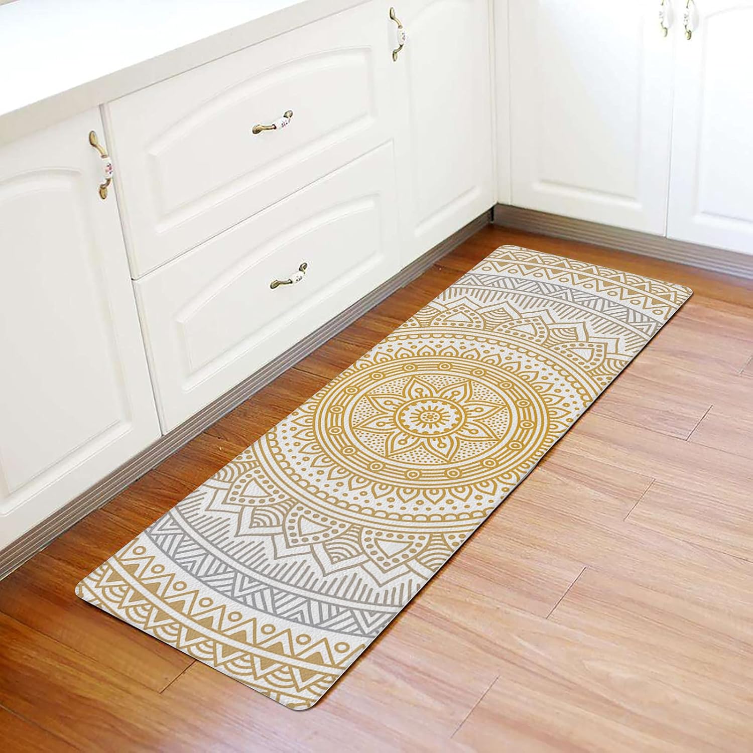 Jolunifun Retro Geometric Summer Orange Kitchen Mat Soft Durable Washable