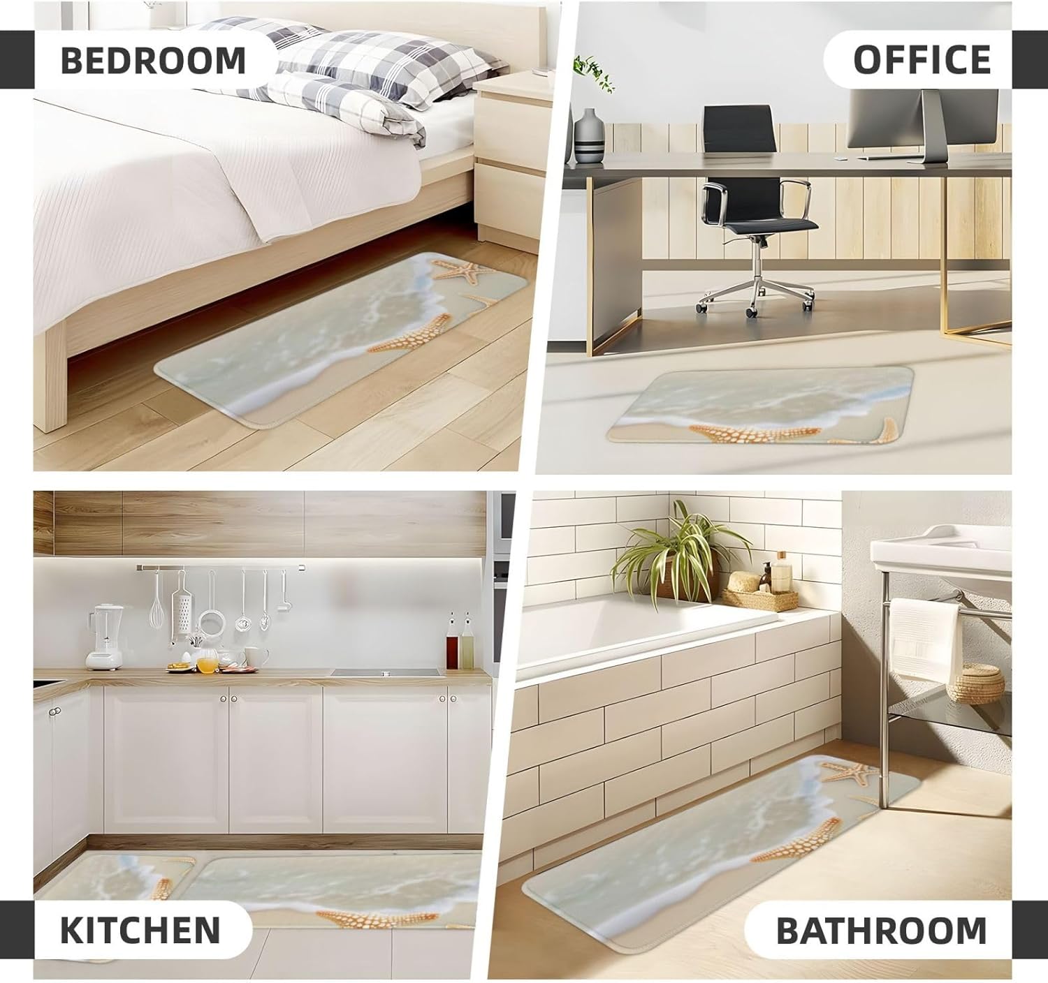 Beach Starfish Print Kitchen Mats 2Pcs Non-Slip Waterproof