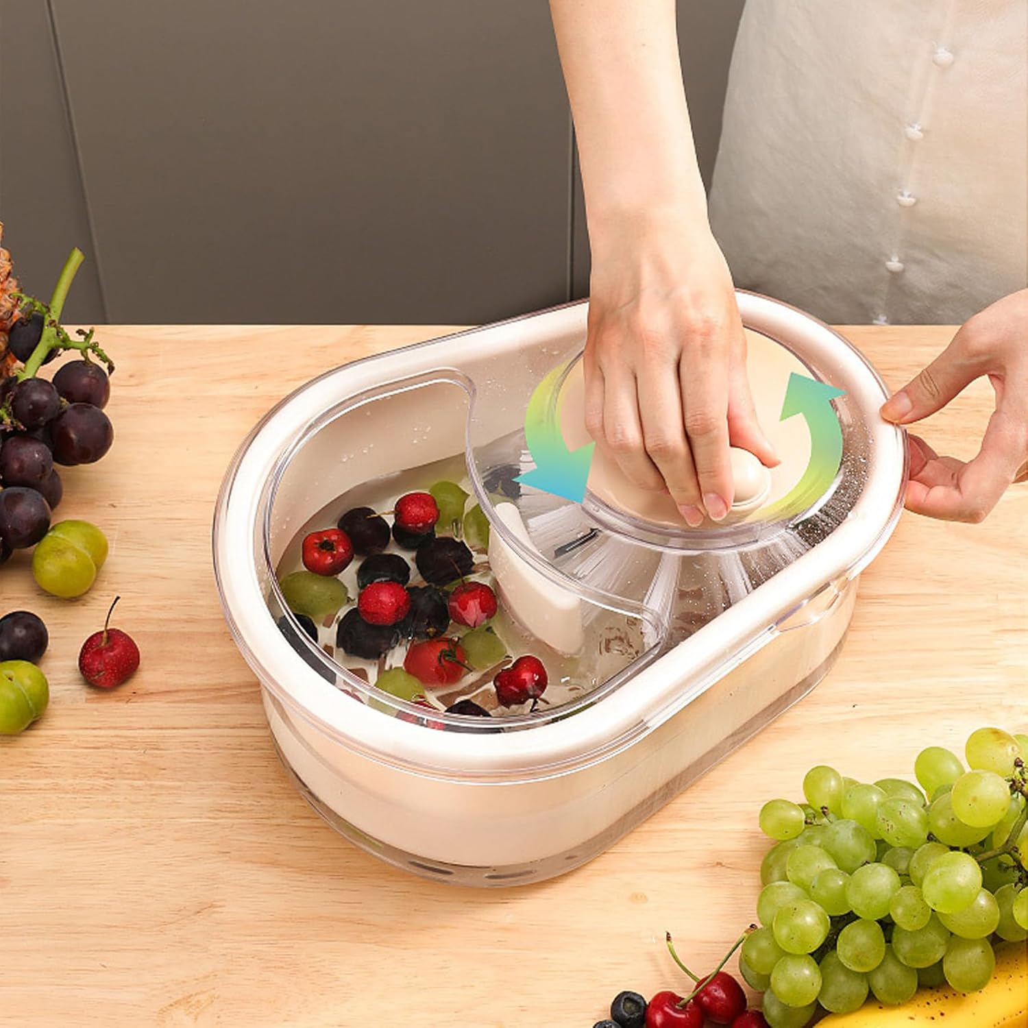 Fruit Washer Spinner Bowl with Brush - Family-Approved Fruit and Vegetable Washer
