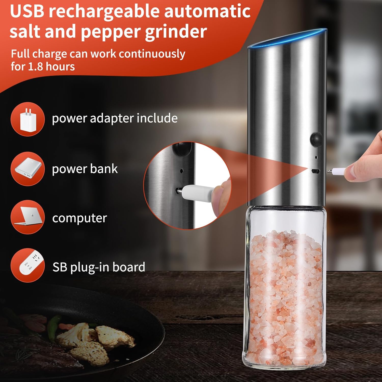 Electric Salt and Pepper Grinder Set with Adjustable Grinders
