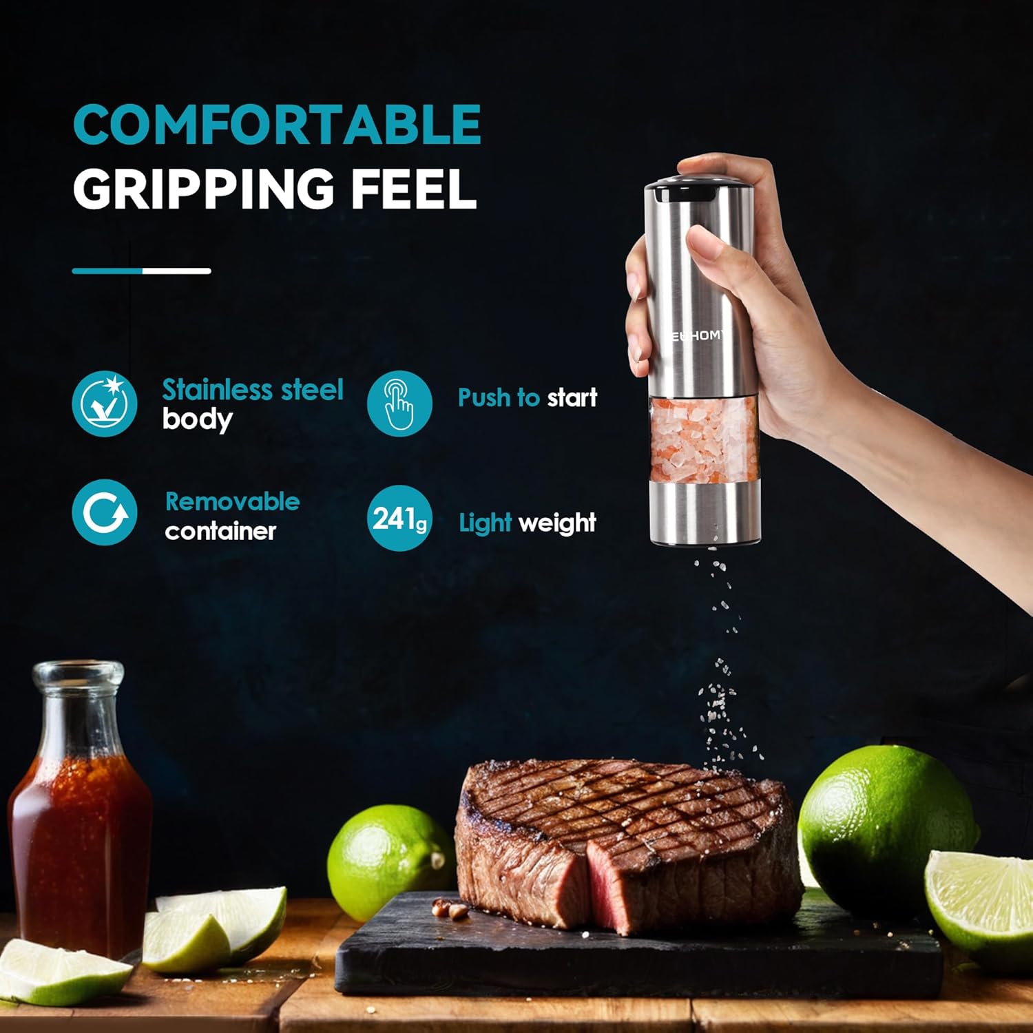 High-Quality Electric Salt Pepper Grinder Set USB Rechargeable