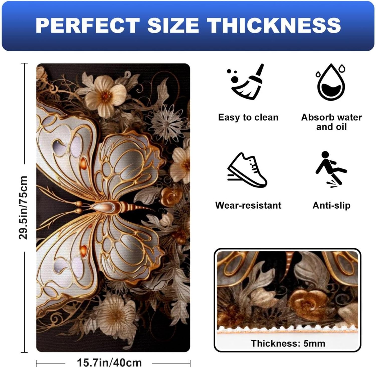 Asebiunh Butterfly Fission Diagram 157x295 Waterproof Comfort Kitchen Mat