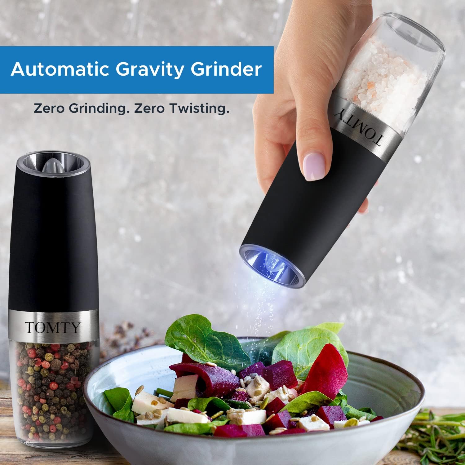 Wire-Free Stainless Steel Electric Salt Pepper grinder Set