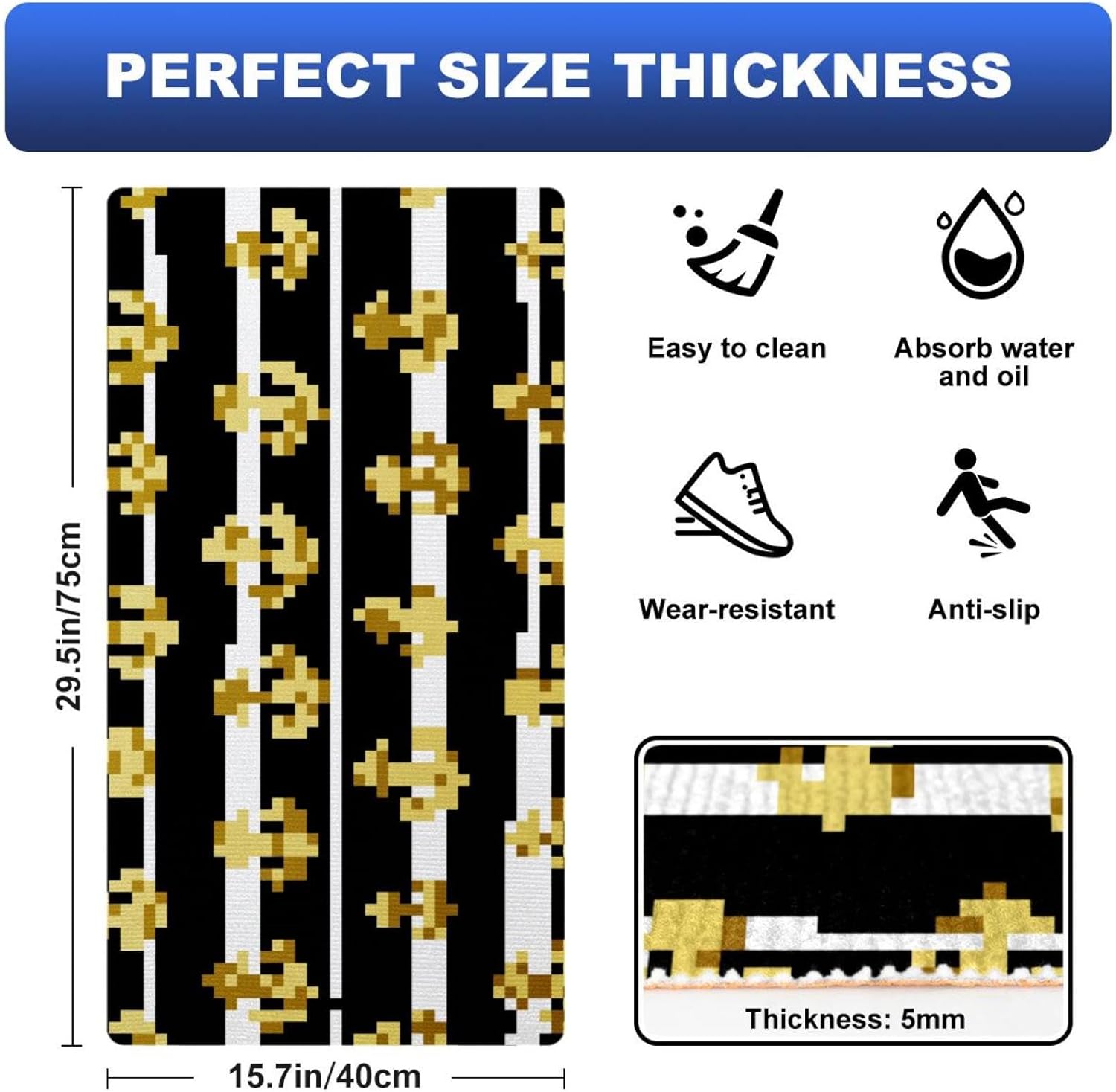 RODAILYCAY Kitchen Stripe Mat Anti-Slip Sink Runner with 40x75cm