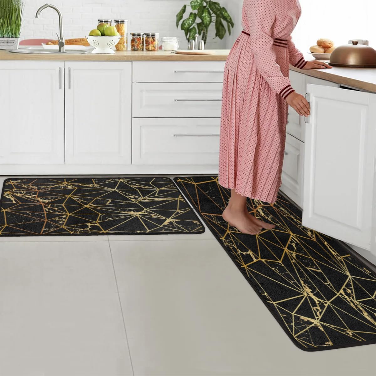 Marble Gird Pattern Kitchen Rugs Set of 2 - 17x29 17x47 inch