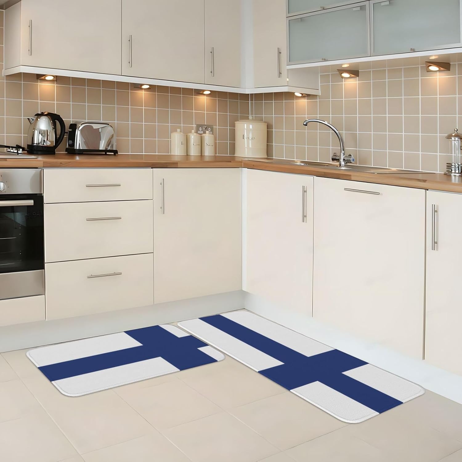 JxWCher Finnish Flag Kitchen Mats 2 Set