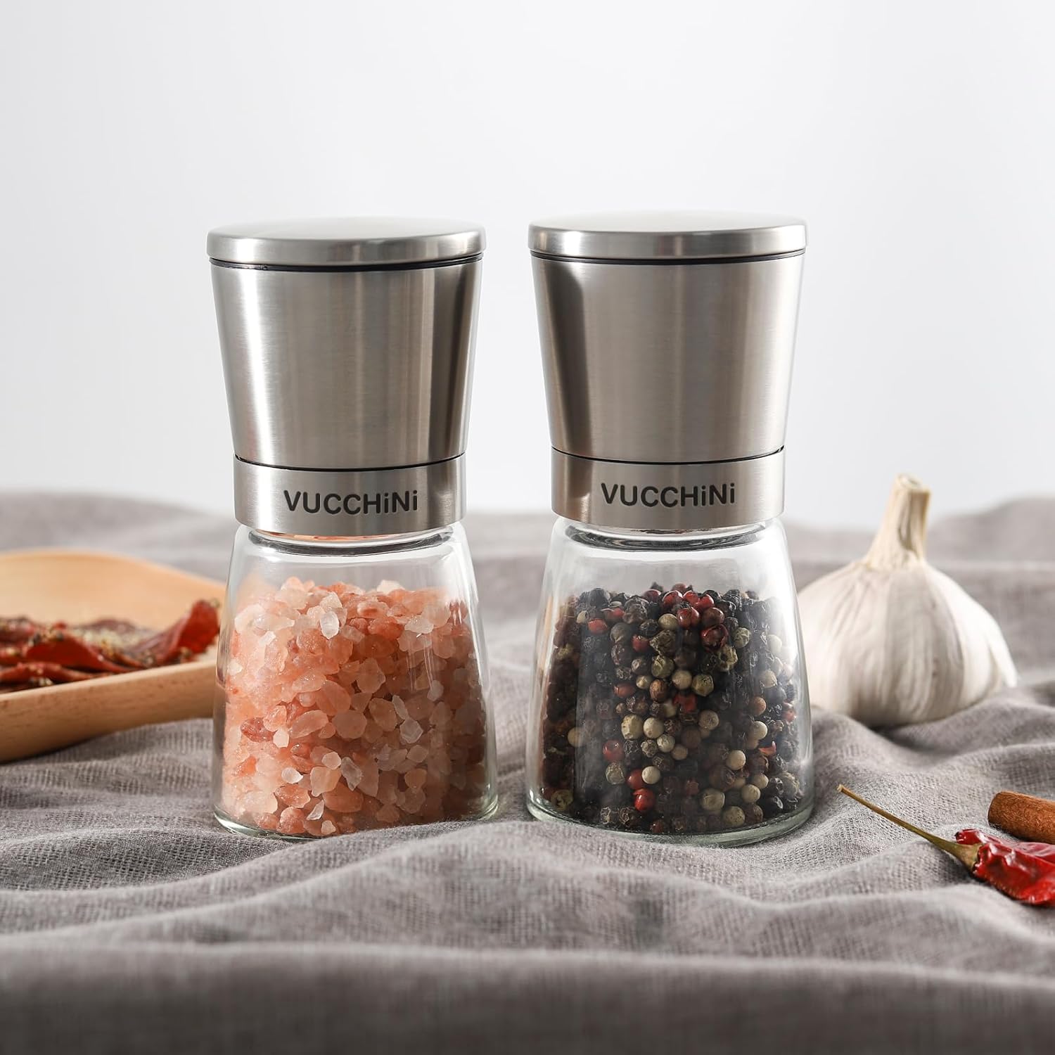 Adjustable Stainless Steel Salt Pepper Mill Set