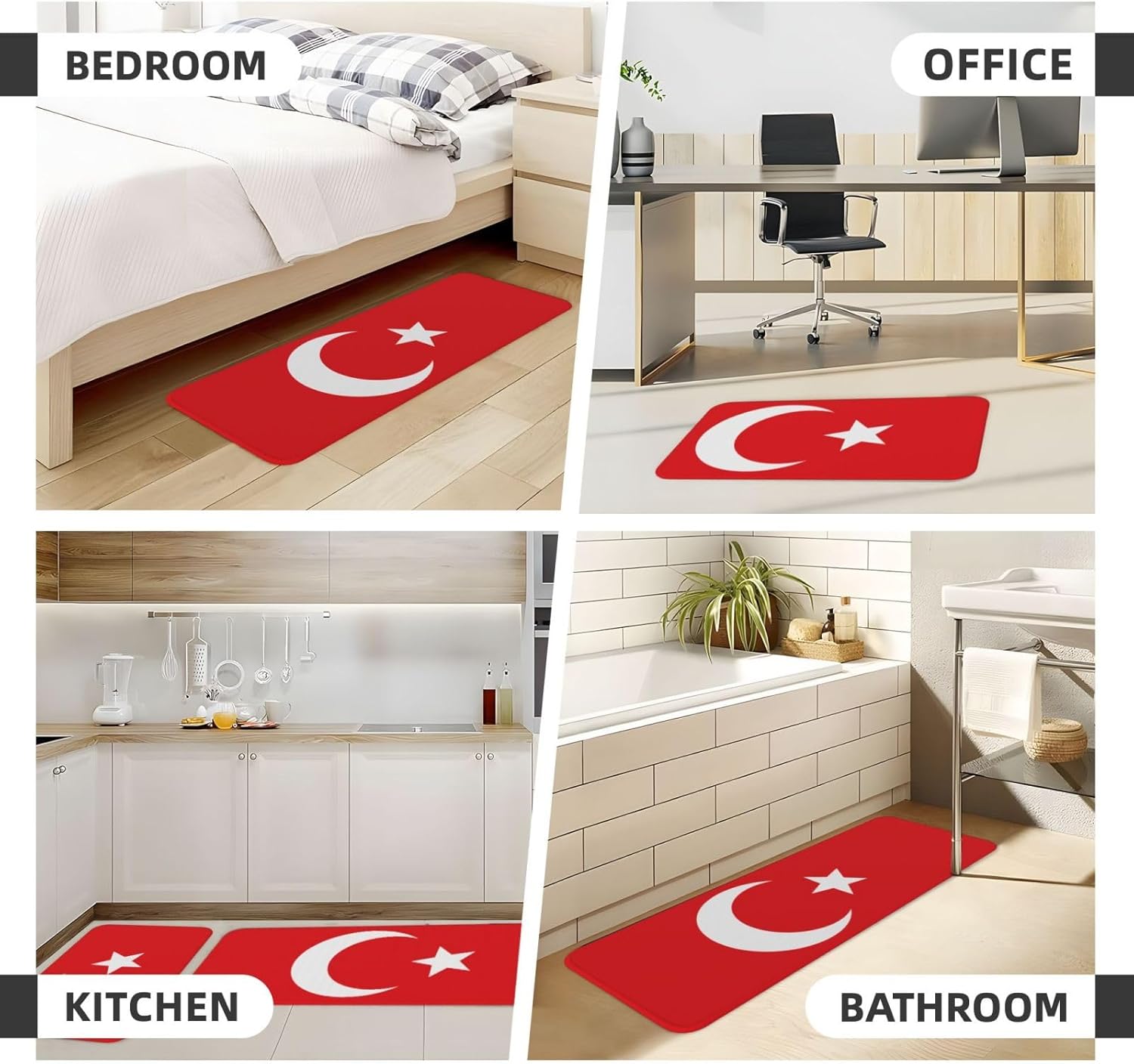 Flag of Turkey Kitchen Mat 2 Sizes Waterproof Non-Slip Rugs