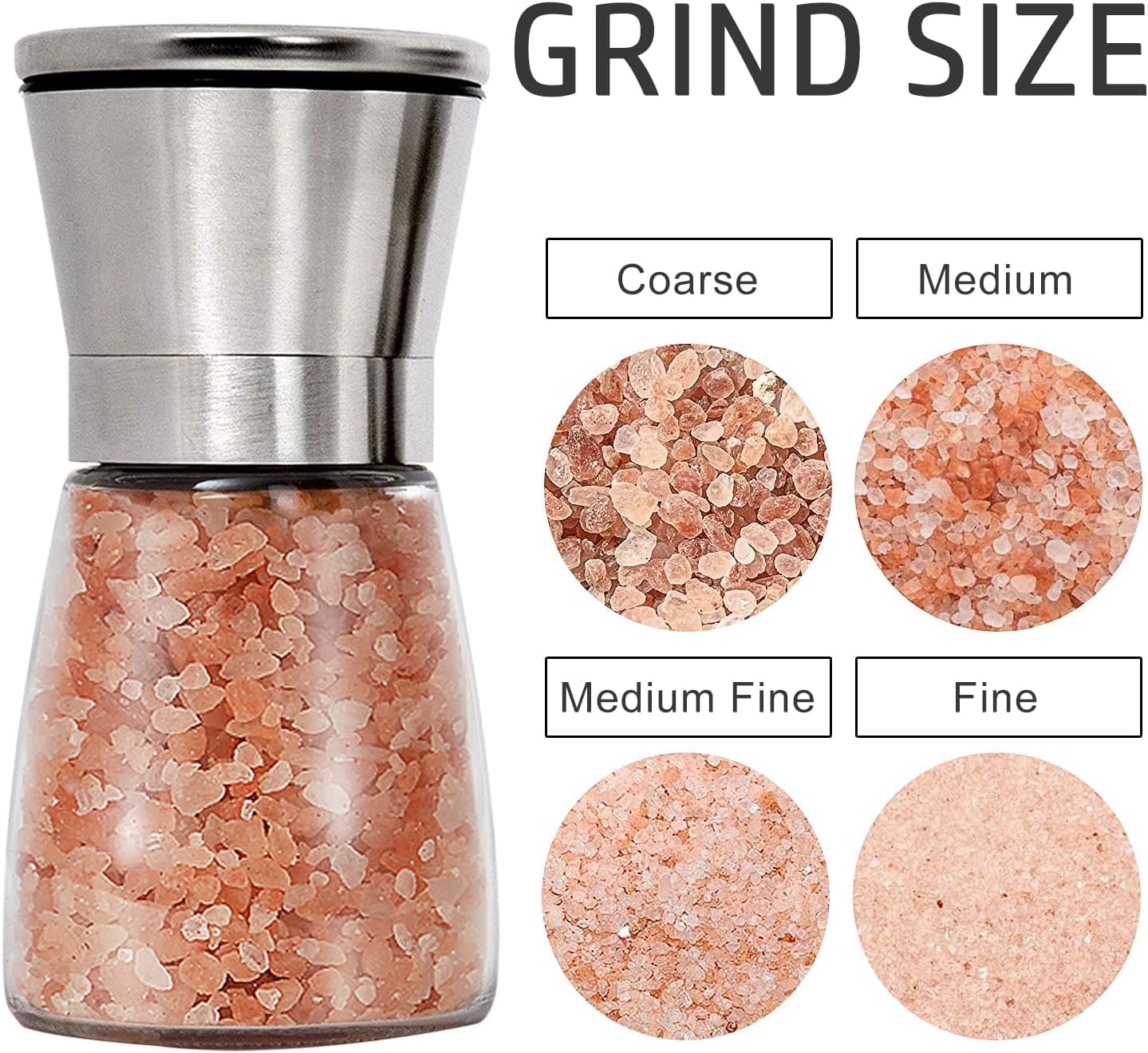 Adjustable Stainless Steel Salt Grinder Overflow-Free Design Easy to Use