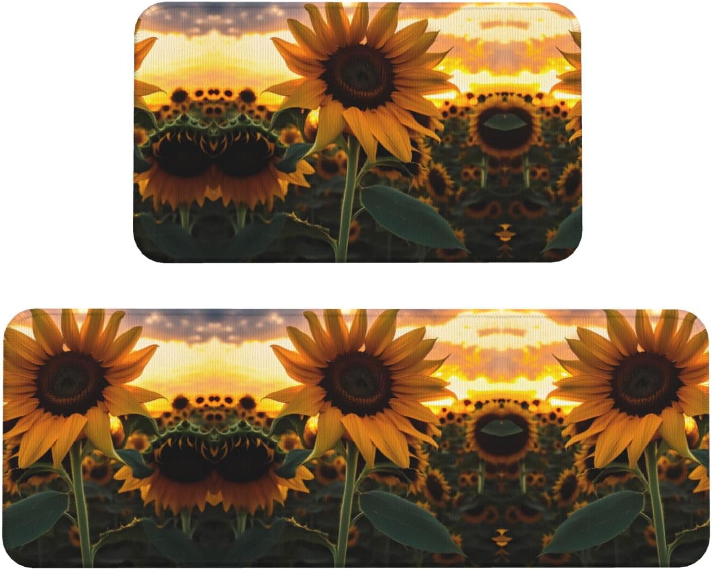 JxWCherFarm Sunflower Kitchen Mats Set of 2 Non-Slip Waterproof 17x4717x29