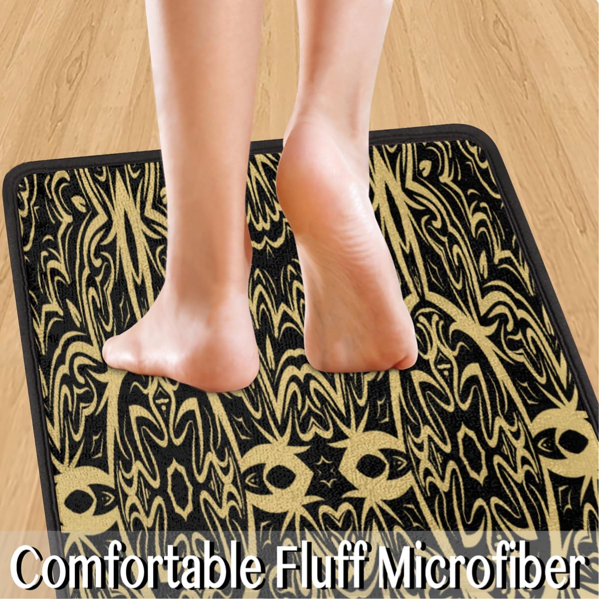 Gold Textured Ripple Designs Standing Kitchen Mats Anti-Fatigue Durable Set of 2