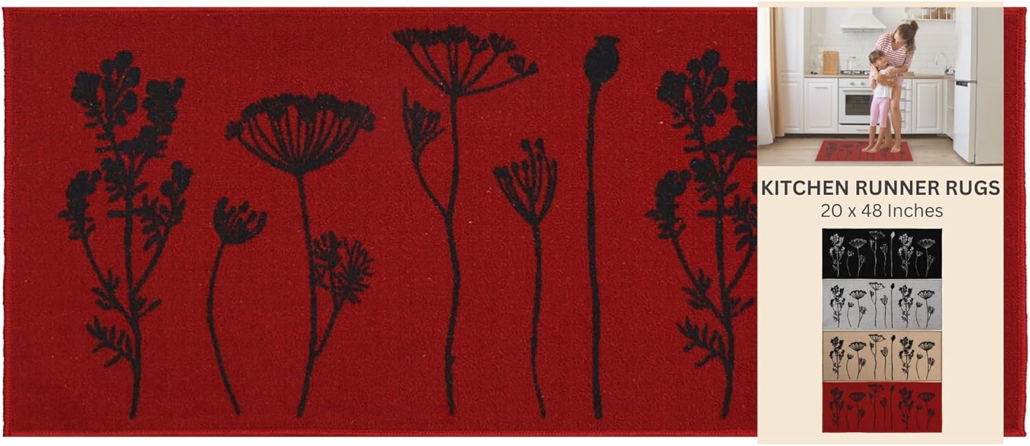 Elegant Kitchen Mat Runner Rug RedBlack
