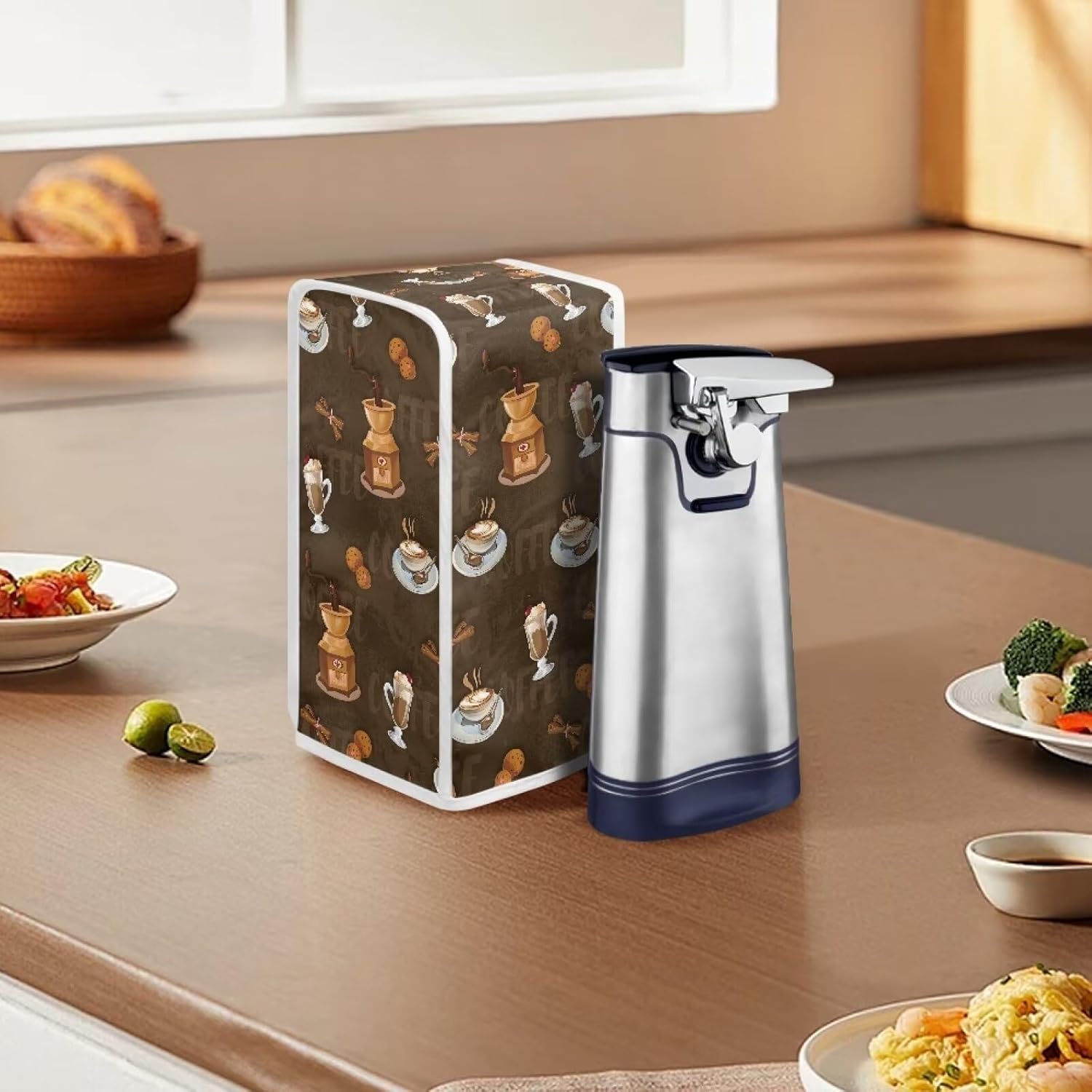 Coffee-Themed Stain-Resistant Dust Cover for Electric Can Openers