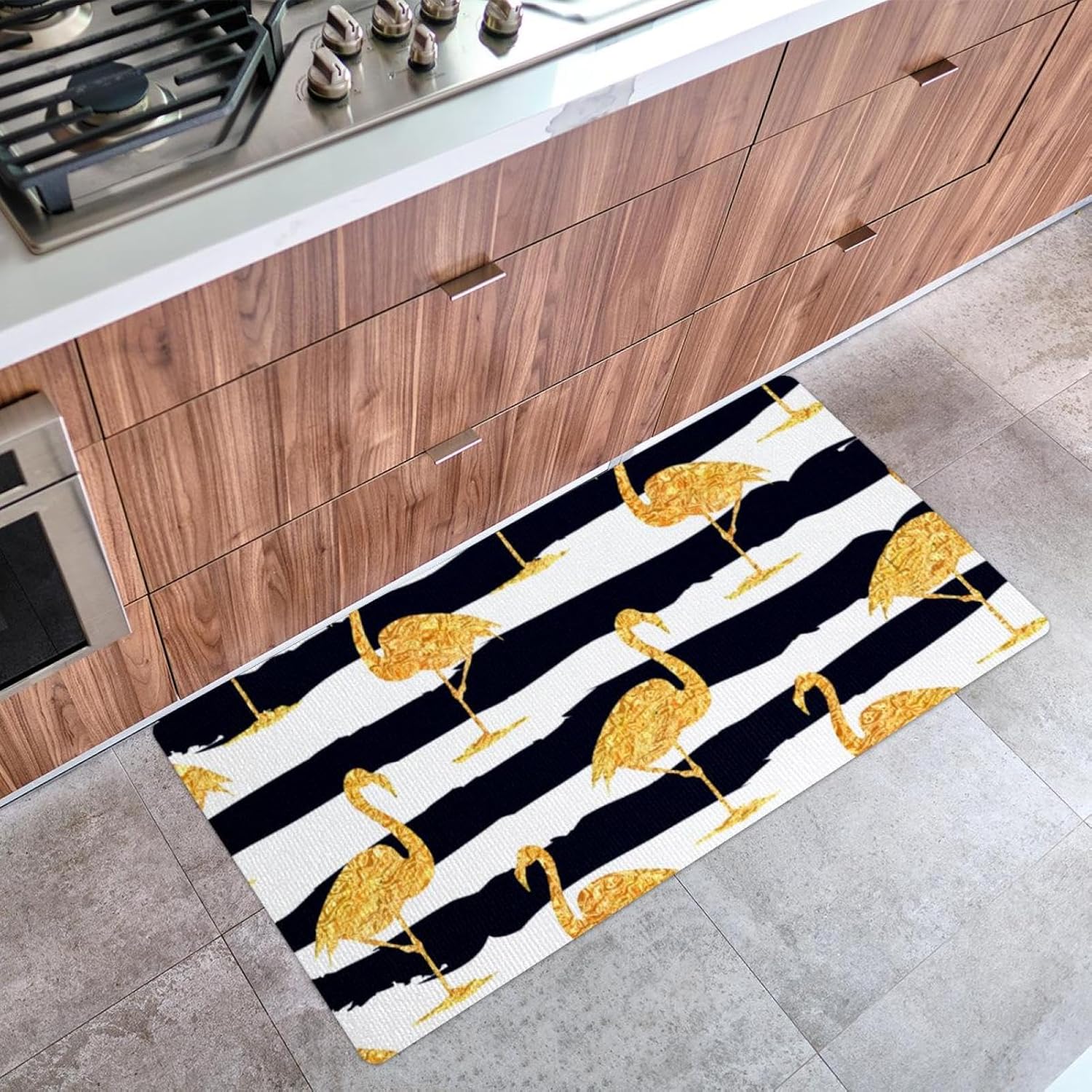 Golden Flamingo Kitchen Mat