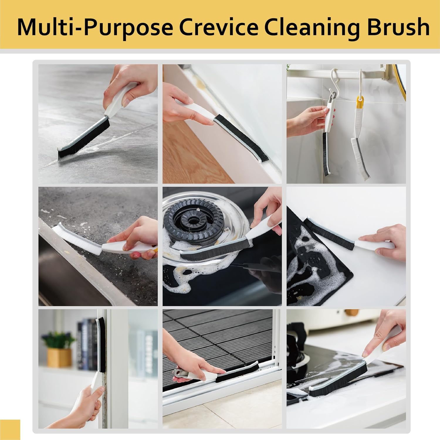 AHUIFT 2-Piece Crevice Cleaning Brush Set Durable for Tight Spaces