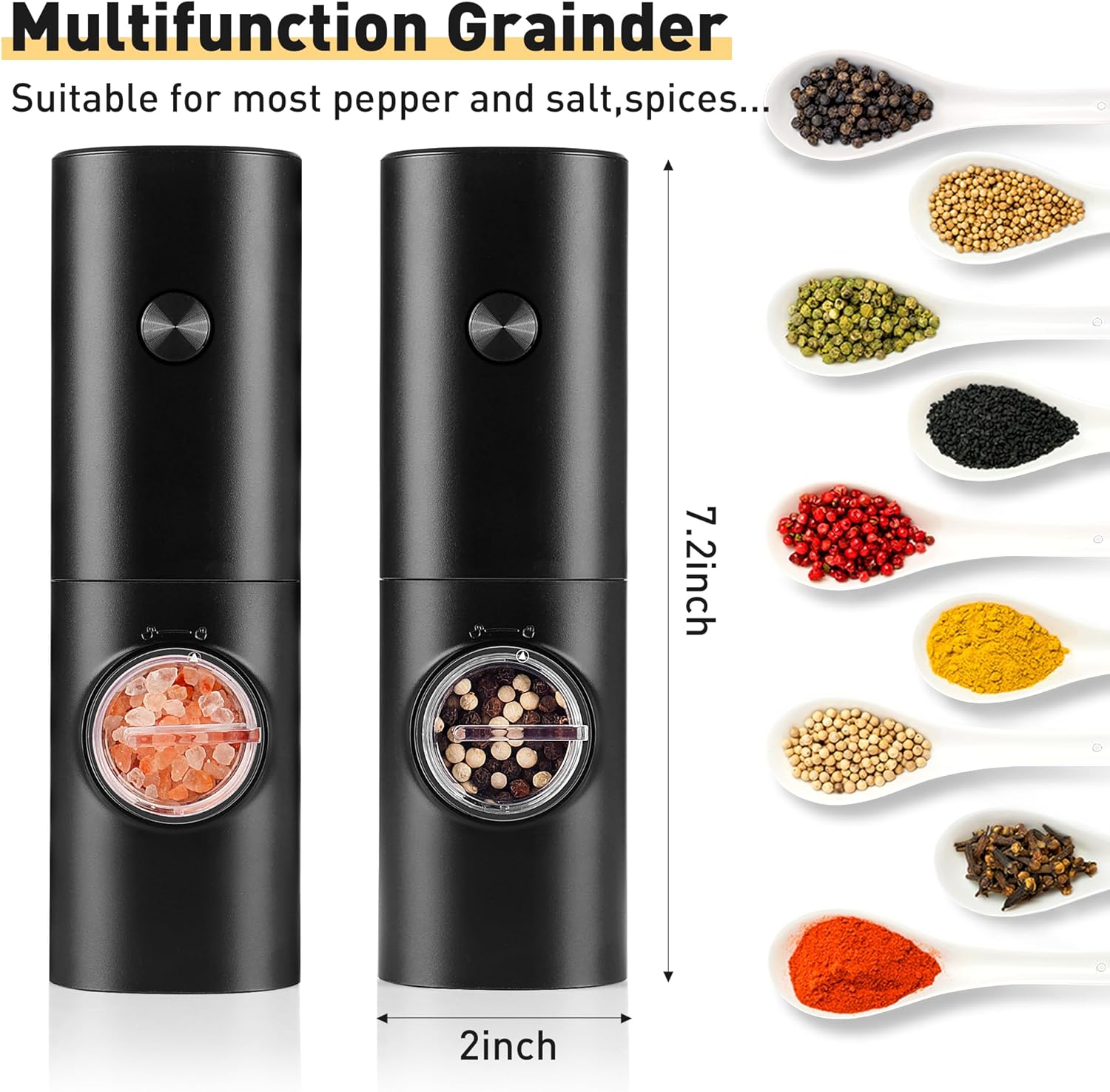 Gulex Electric Salt and Pepper Grinder Set Automatic Ceramic Mill Set