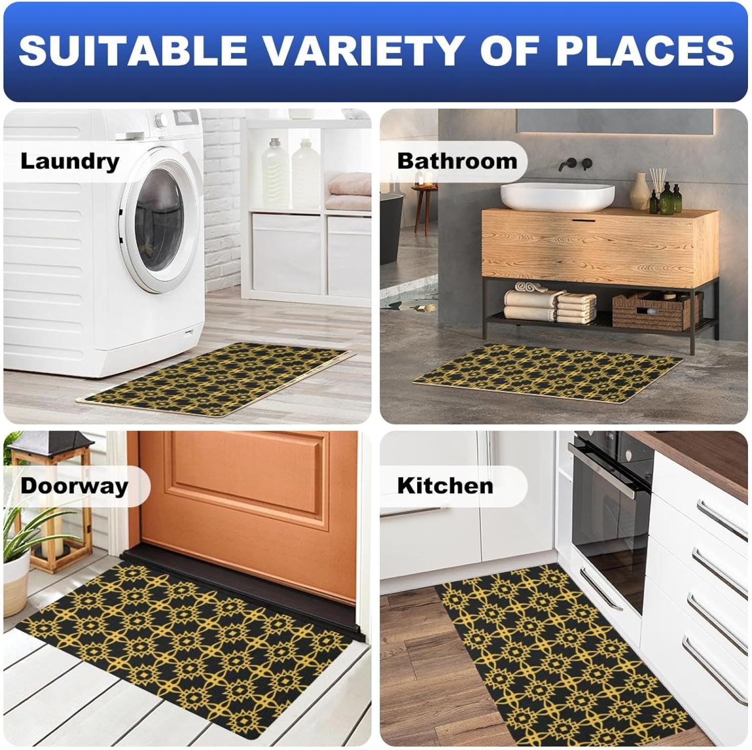 RODAILYCAY Golden Geometric Pattern Kitchen Mat