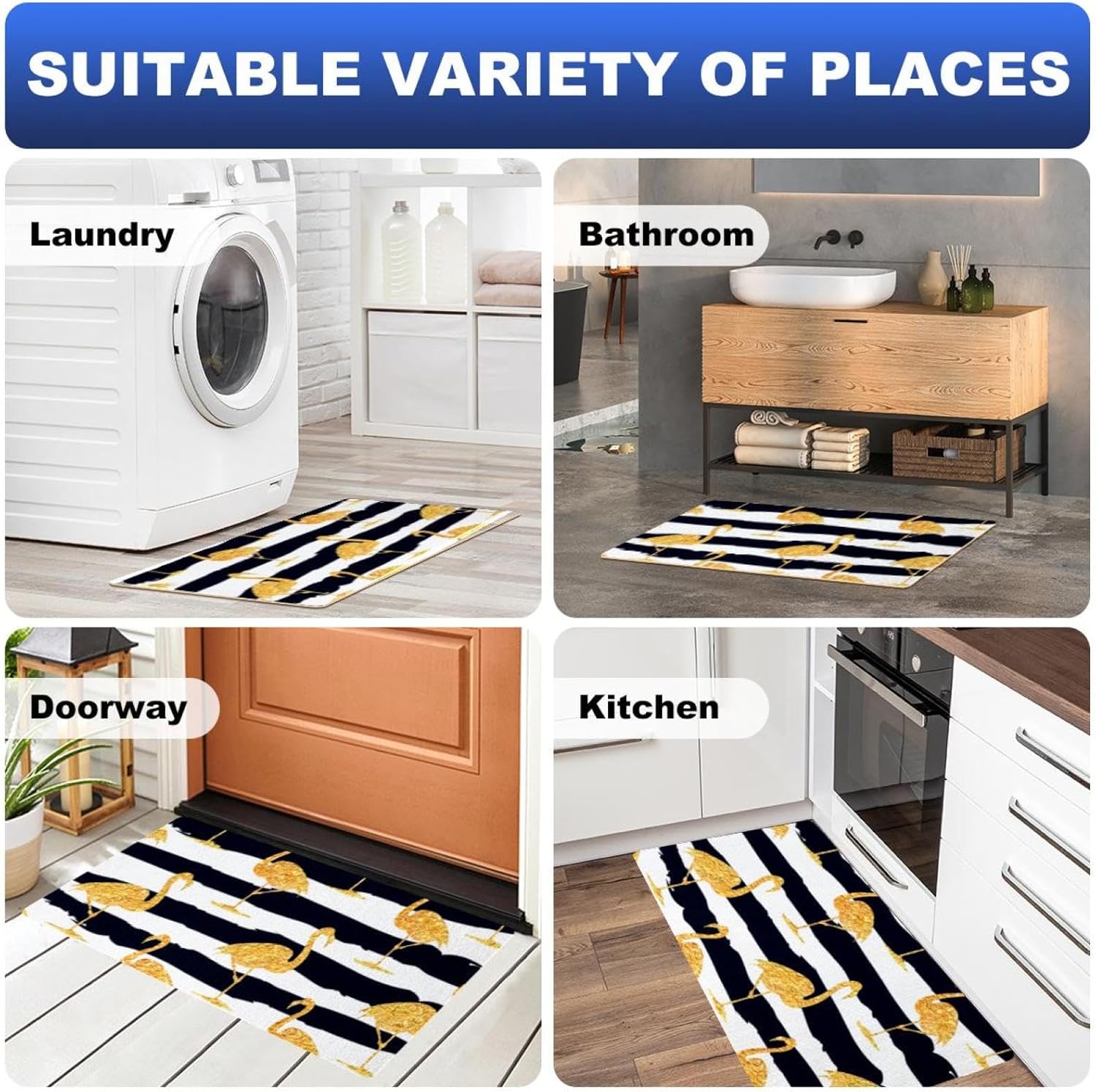 Golden Flamingo Kitchen Mat