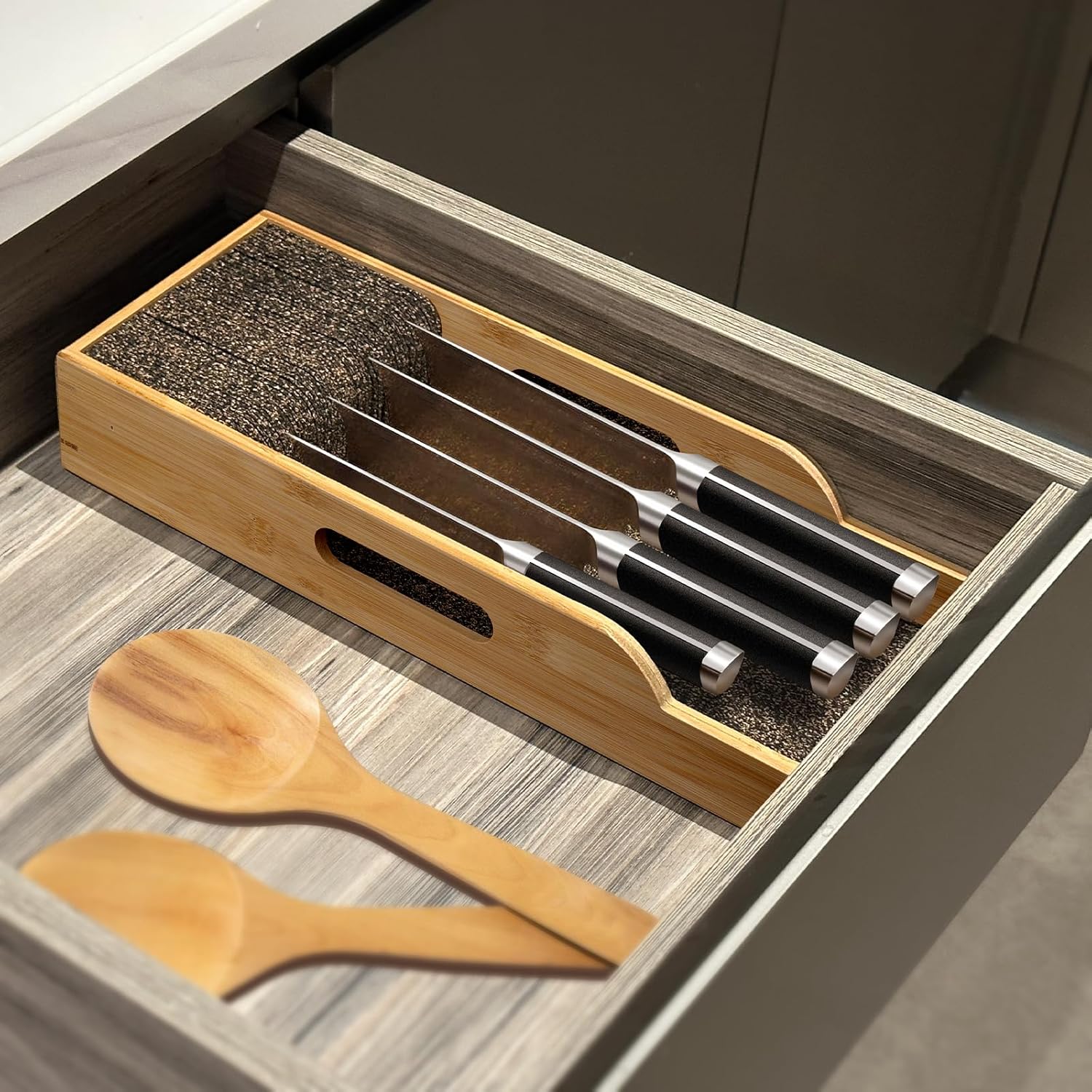 Bamboo Knife Organizer Insert for Drawerstorage 12-inch Long Knives