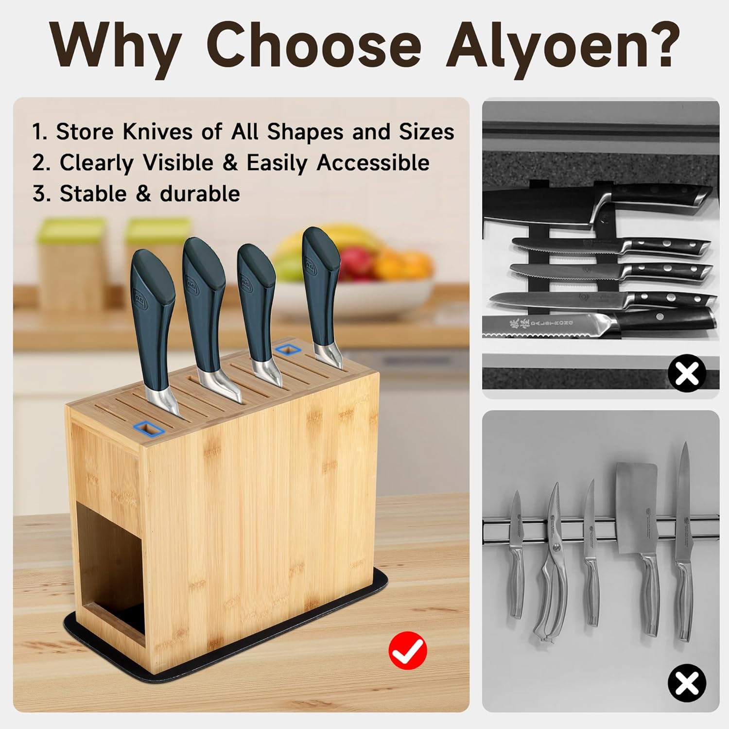 Sturdy Magnetic Knife Block for Cooking and Storage