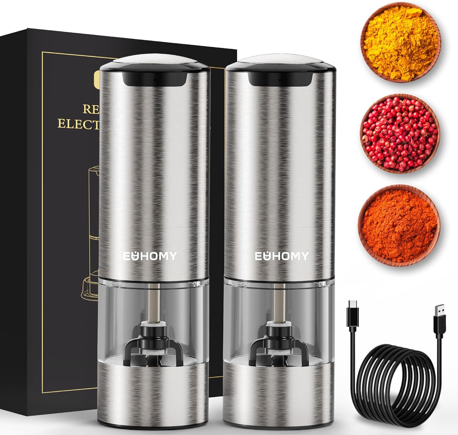 High-Quality Electric Salt Pepper Grinder Set USB Rechargeable