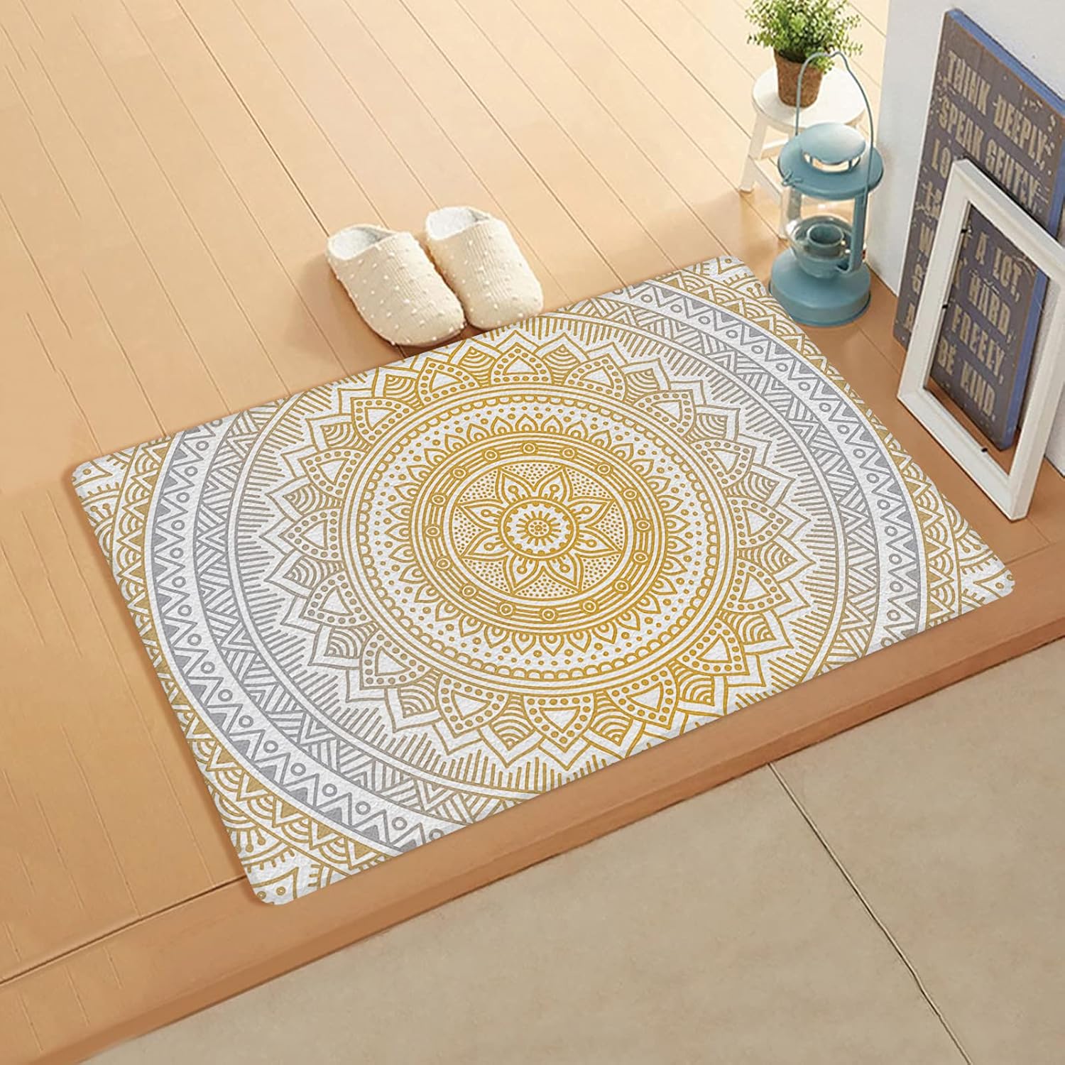 Jolunifun Retro Geometric Summer Orange Kitchen Mat Soft Durable Washable