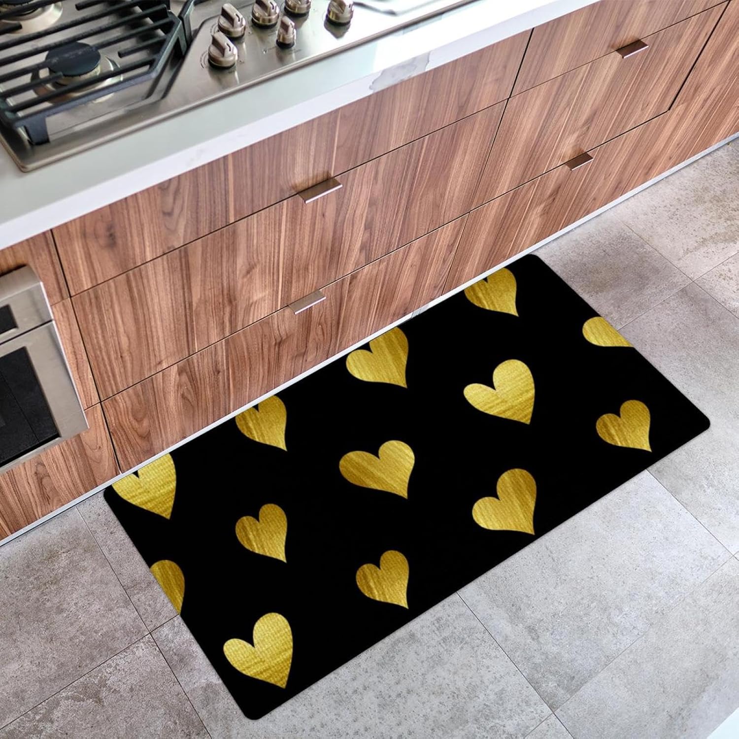 Golden Hearts Seamless Pattern Anti-Fatigue Kitchen Runner Mat
