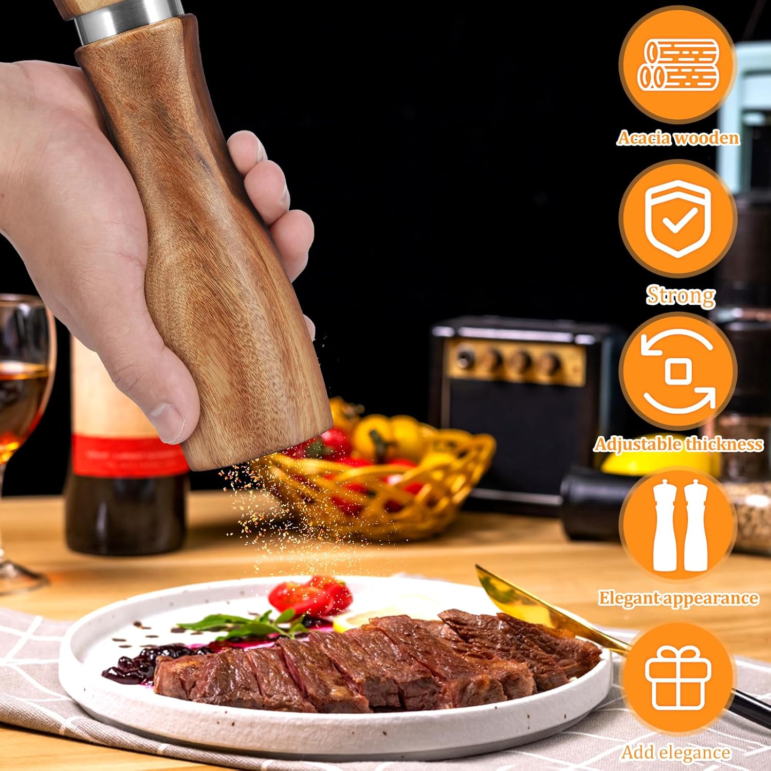 RVEFOT 4-Piece Acacia Wood Salt Pepper Grinders