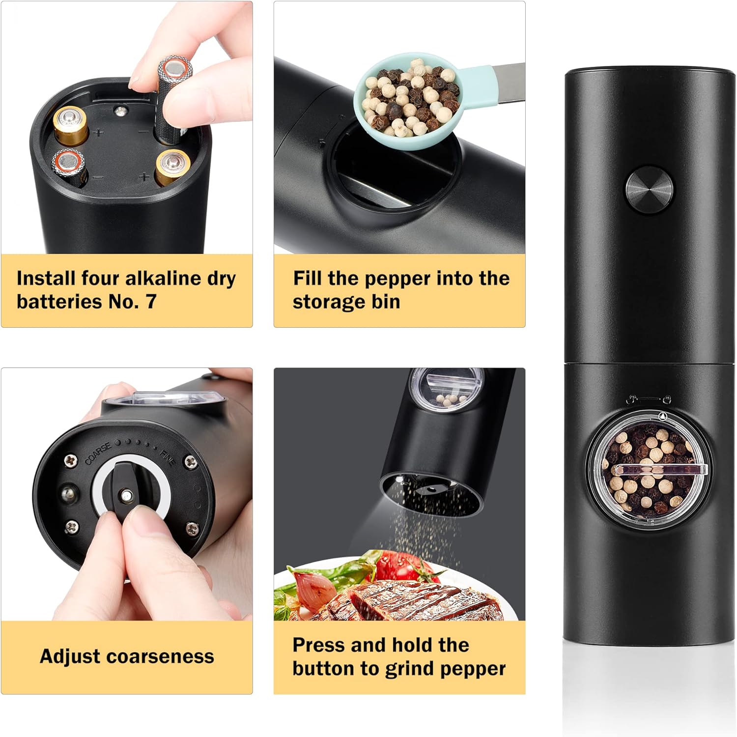 Gulex Electric Salt and Pepper Grinder Set Automatic Ceramic Mill Set