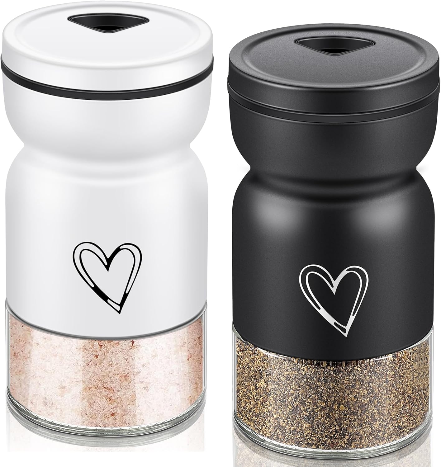 Adjustable Stainless Steel Salt and Pepper Shakers Set with Heart Pattern Design