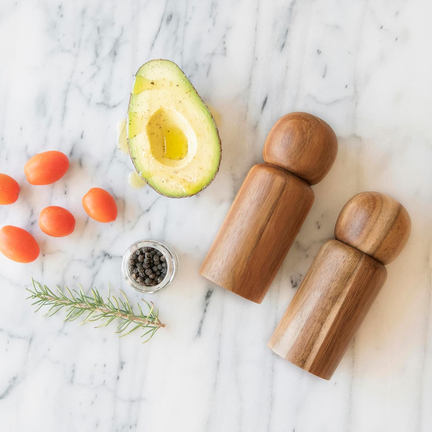 Simple Modern Acacia Wood Manual Refillable Salt Pepper Set