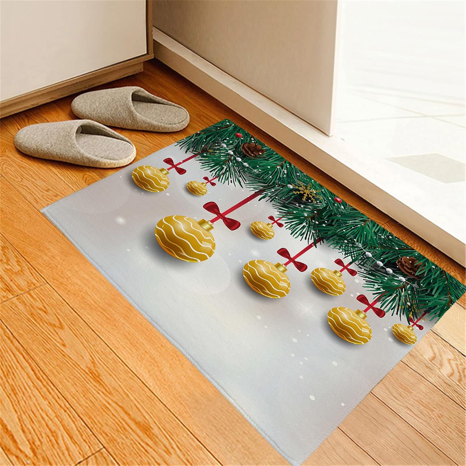 Christmas Ball Yellow Welcome Front Door Mat