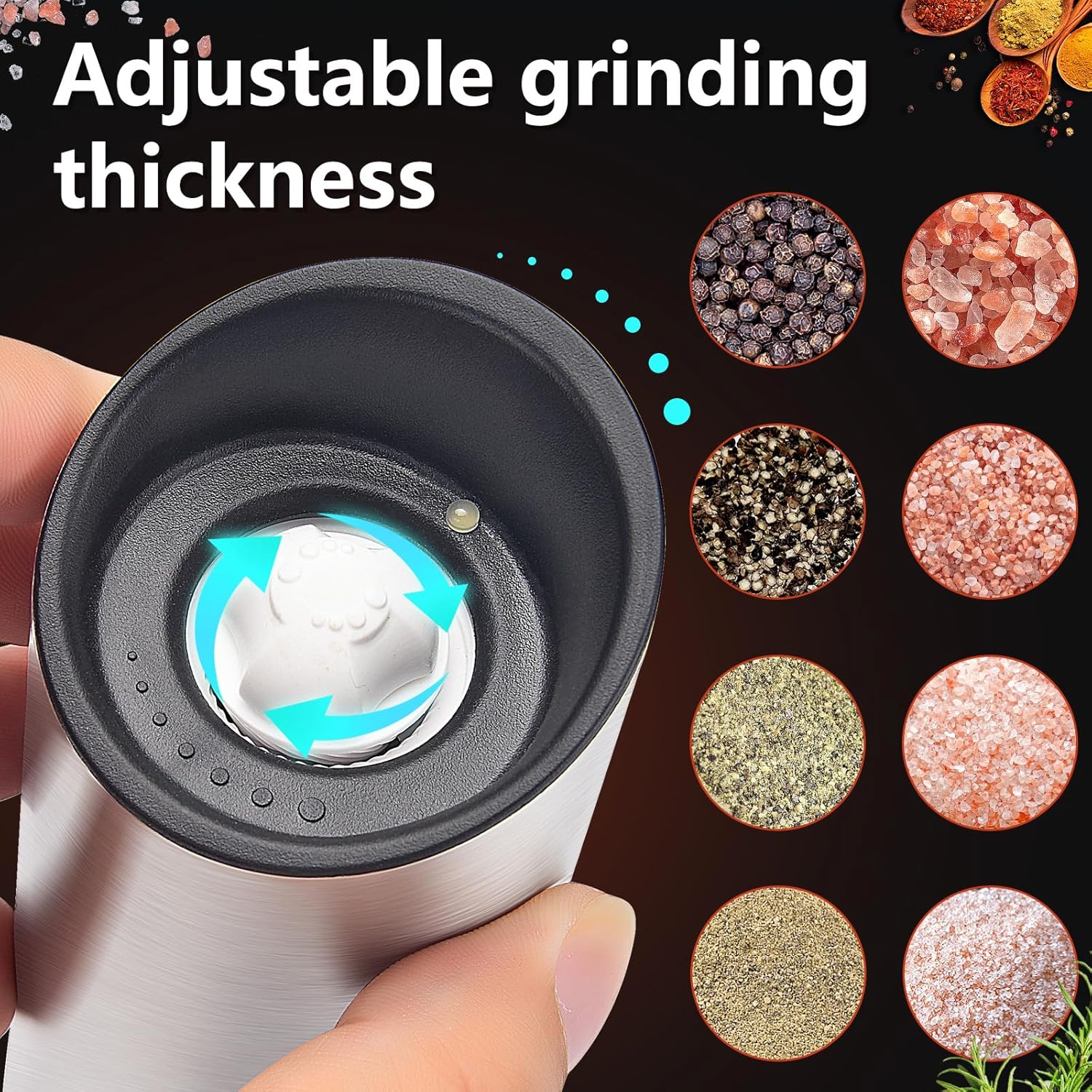 Electric Salt and Pepper Grinder Set with Adjustable Grinders