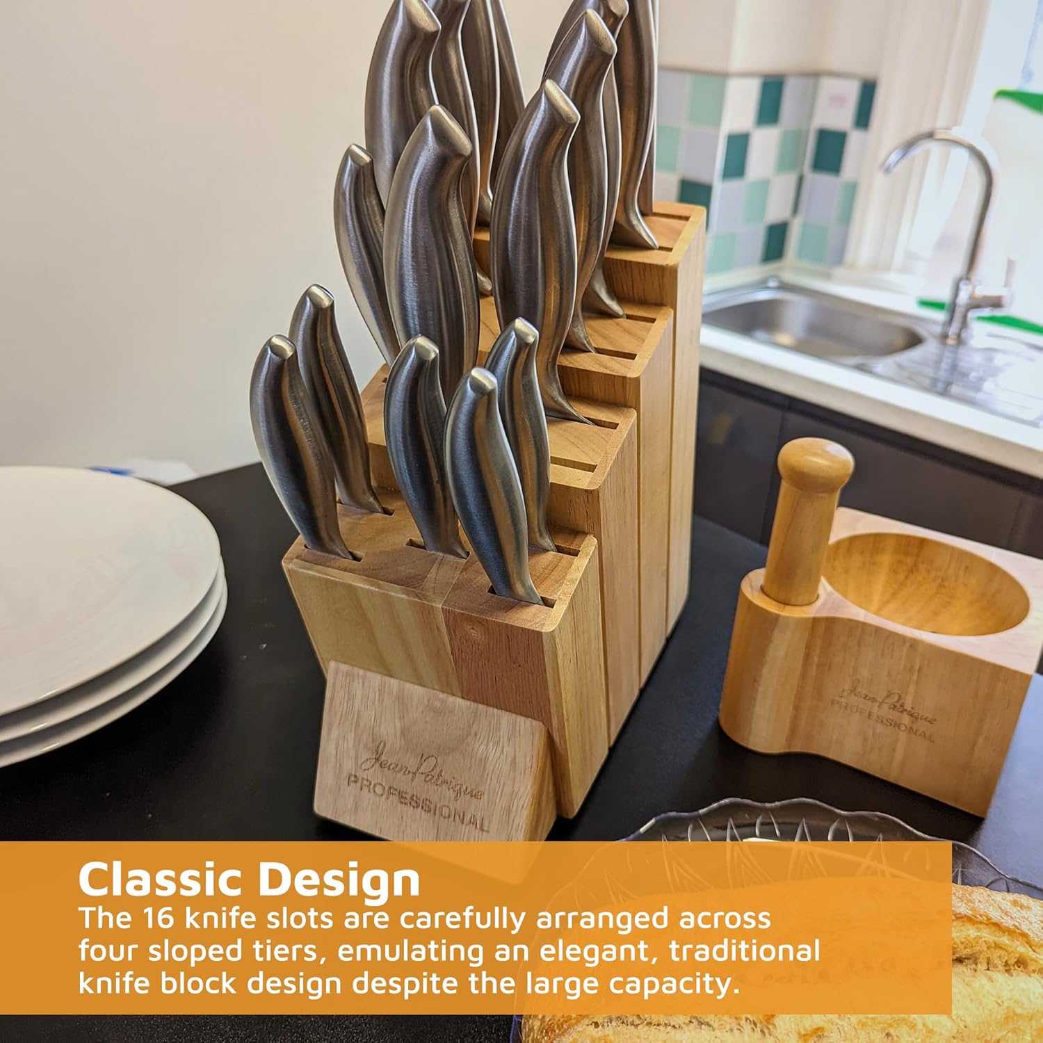 Chef Universal knife block with 16 slots Durable Kitchen Tool Jean-Patrique