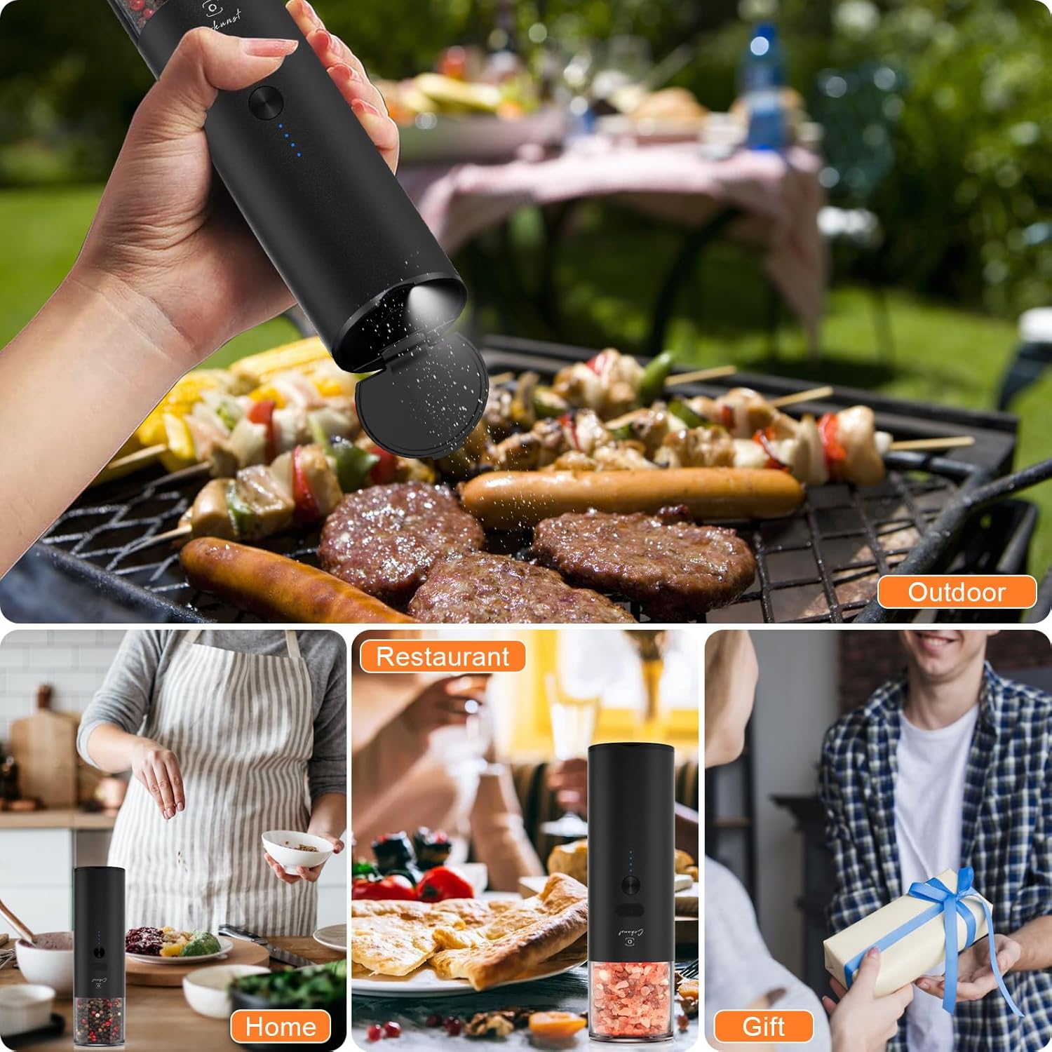 COKUNST Electric Pepper Grinder with Light and USB Rechargeable