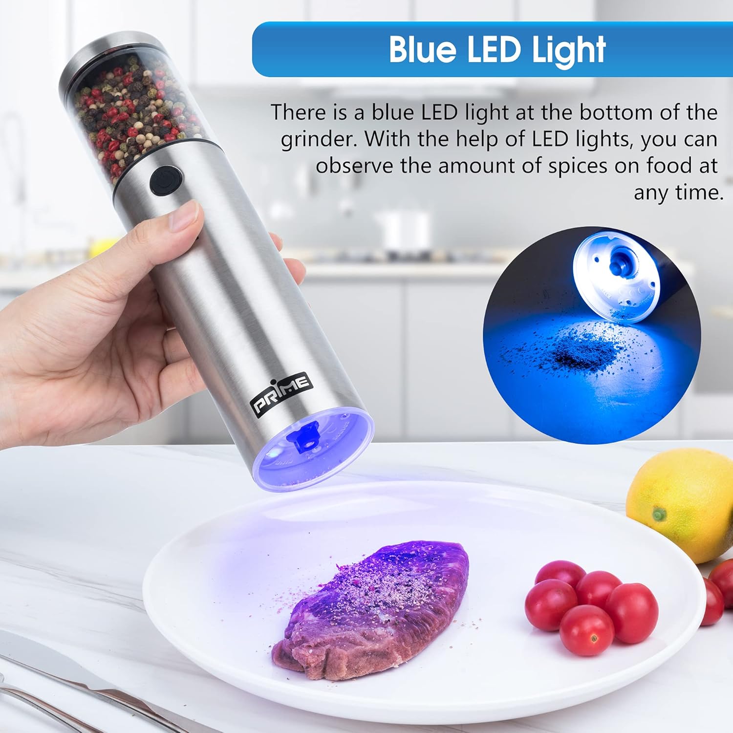 PrimeNew electric salt and pepper grinder set rechargeable with LED light
