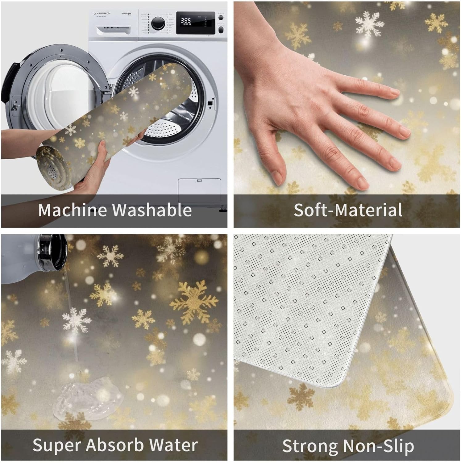 Gold Silk Christmas Print Flannel Anti-Slip Mat 16x24-inch