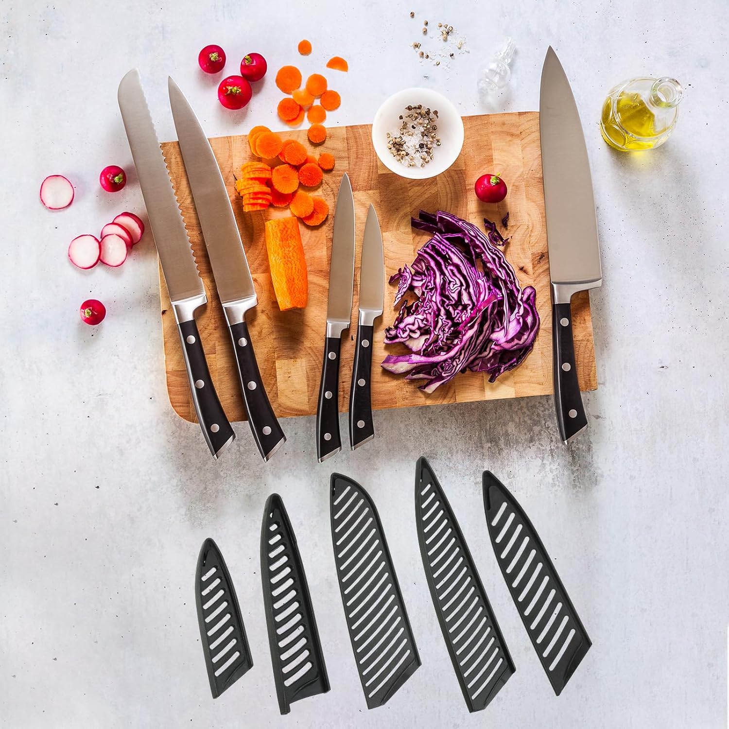 5-Pack PP Safety Knife Cover for 7 Santoku Knives in Black