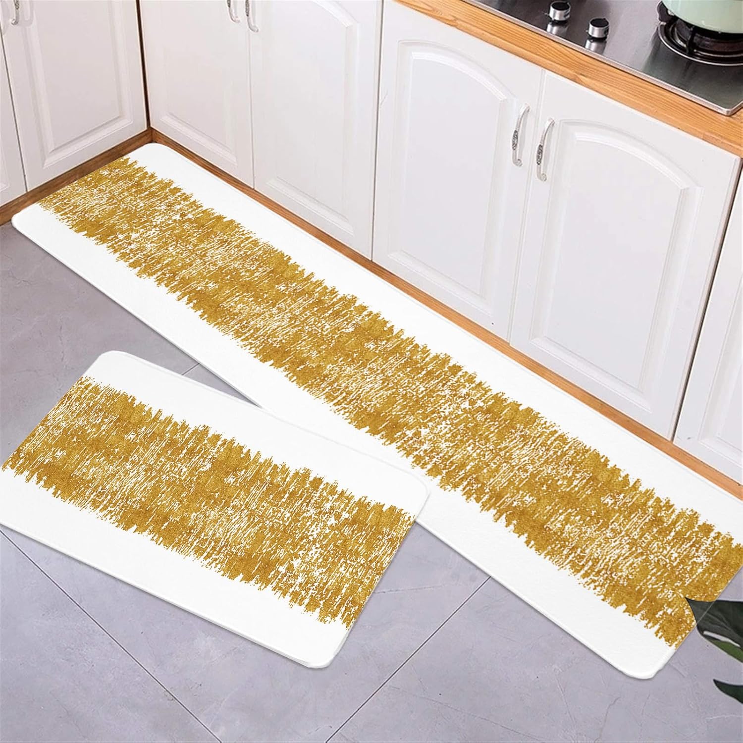 Chucoco Abstract Gold Striped Area Rugs Set - 2-Piece