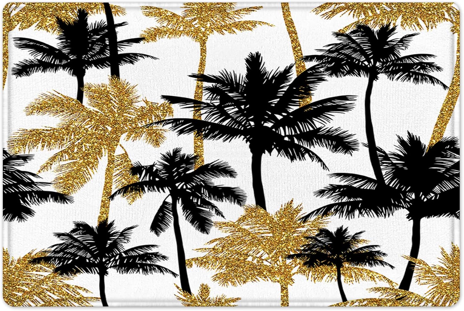 Palm Tree Bath Mat Black and Gold